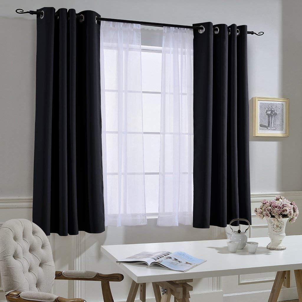 NICETOWN Black Out Curtains 54 inch Long for Bathroom - Easy Care Solid Thermal Insulated Grommet Blackout Window Treatment for Bedroom (2 Panels, W52 x L54)
