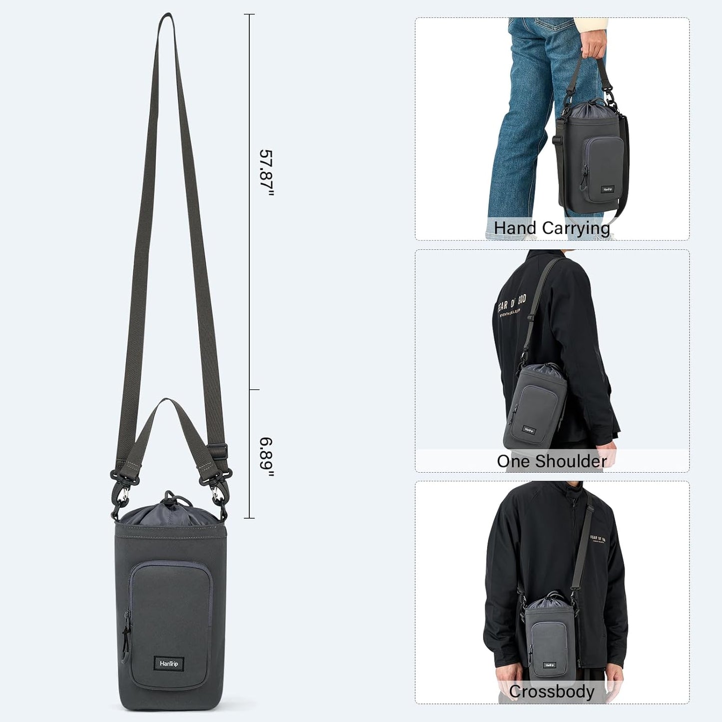 Insulated Water Bottle Carrier Bag with Strap Phone Pocket for 25/32/40/64 oz Tumbler Cup, Water Bottle Holder