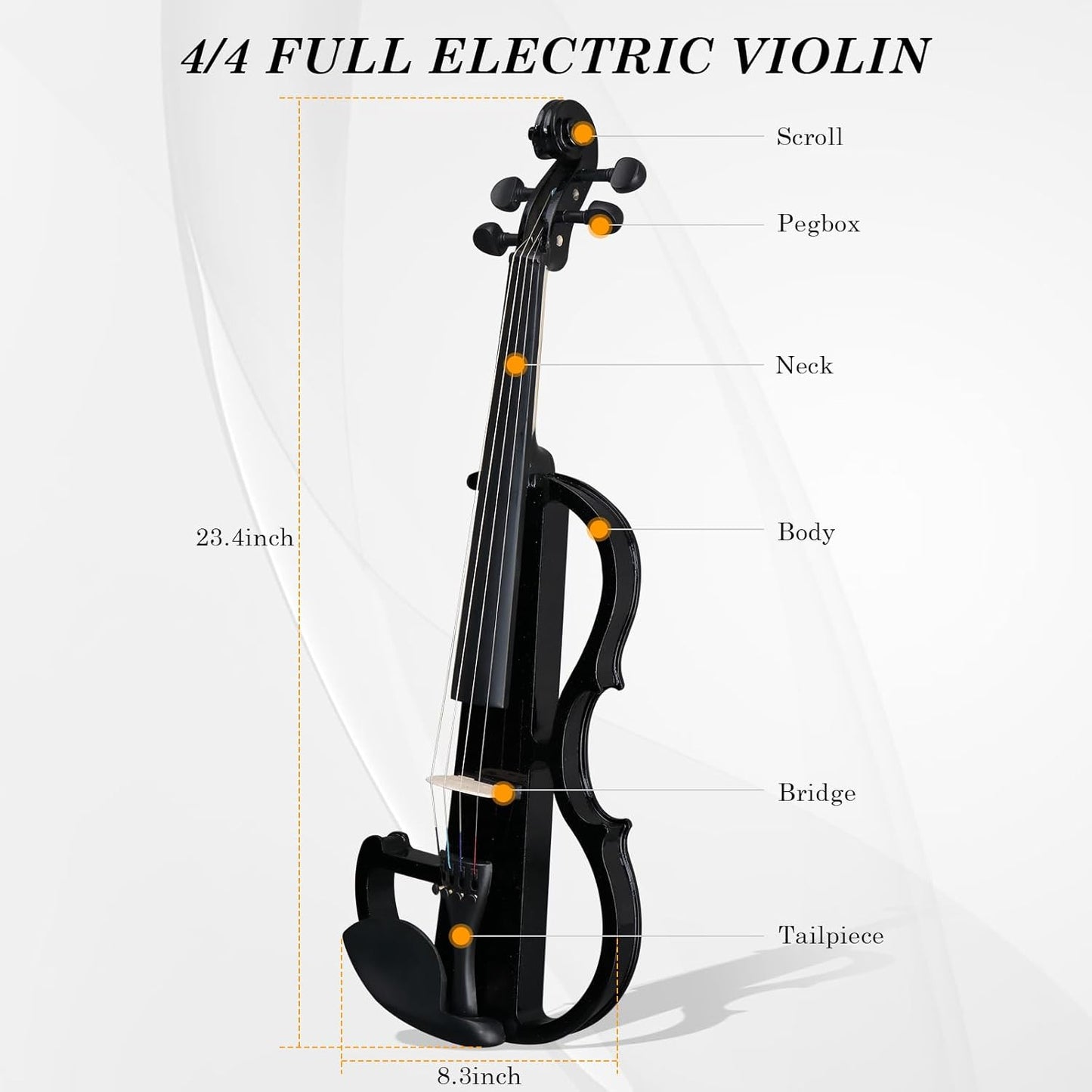 Ktaxon Full Size Electric Violin, 4/4 Acoustic Silent Electric Violin for Beginner Adults Teens with Ebony Fittings, Case, Bow, Headphone, Rosin and Extra String (Black)