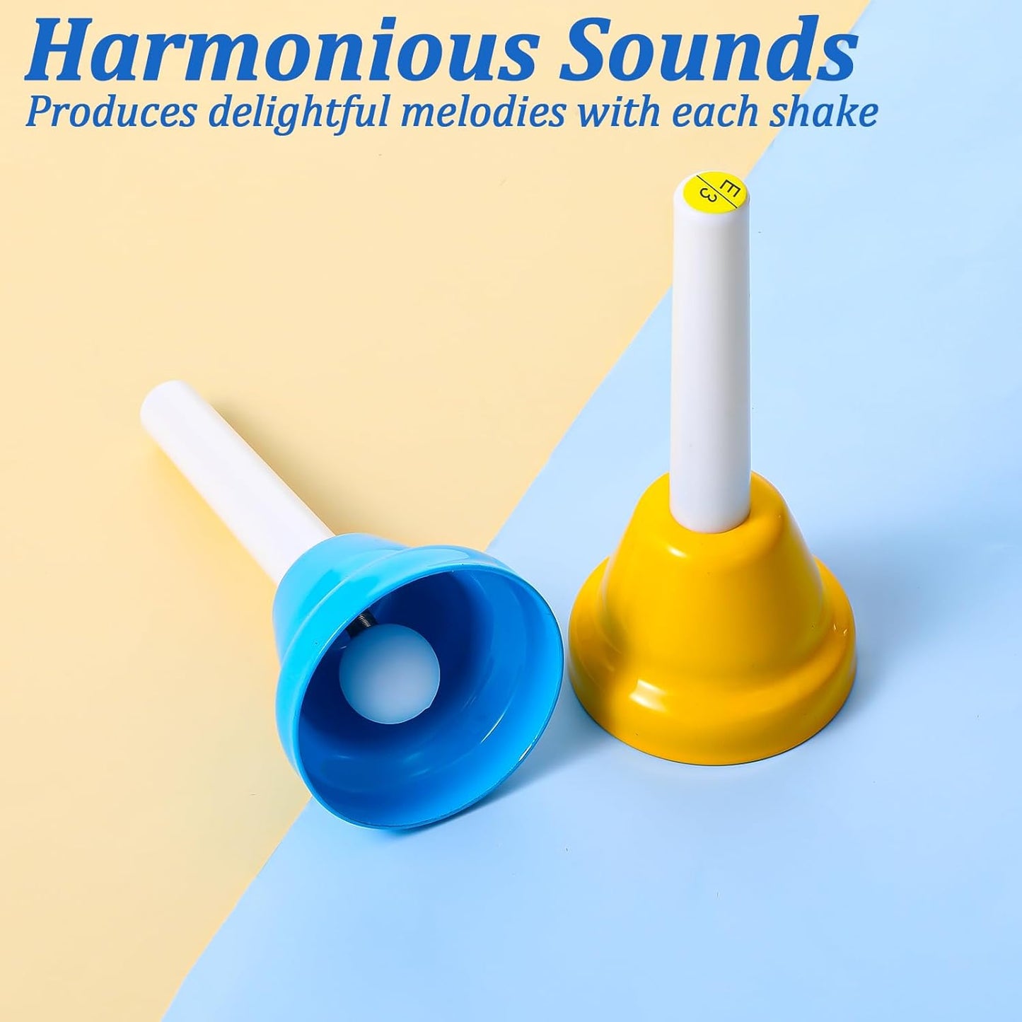 8 Notes Hand Bells, Musical Hand Bell Set with Colorful Design, 8 Pack Colorful Handbells, Durable Iron Bells for Kids Adults, School, Church Choir (4.3 Inch)