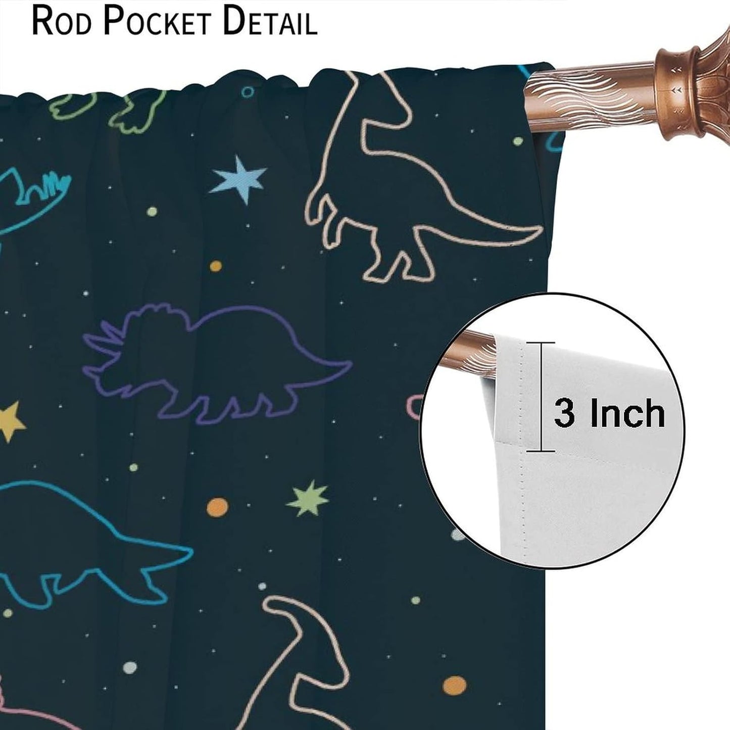 Cartoon Colorful Dinosaur Curtains for Kids Boys Girls Home Decor, Astronaut Funny Outer Space Star Blackout Rod Pocket Window Drapes for Bedroom Living Room W36xL63in 2 Panels