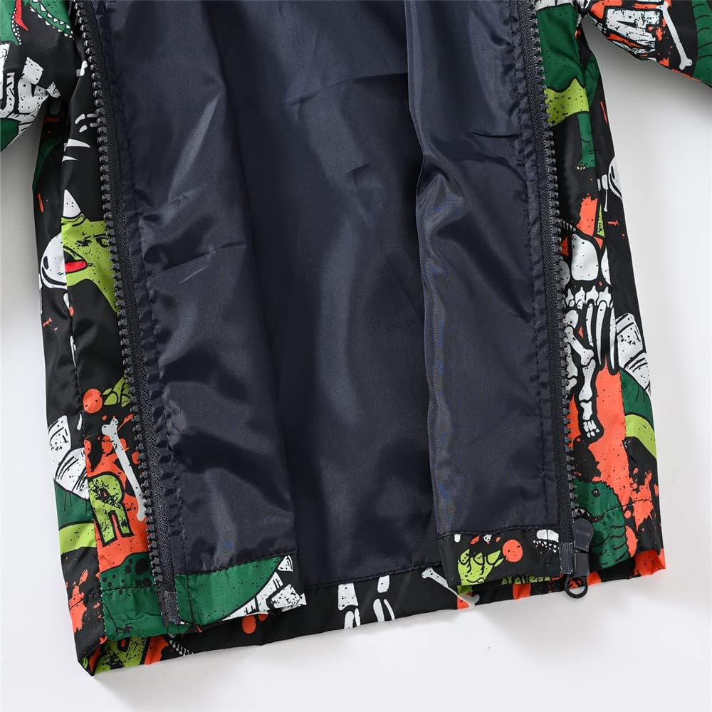 TUIJI Toddler Boys Girls Cartoon Print Zip Jacket Hooded Trench Lightweight Kids Coats Windbreaker Outdoor Cute Dust Coats