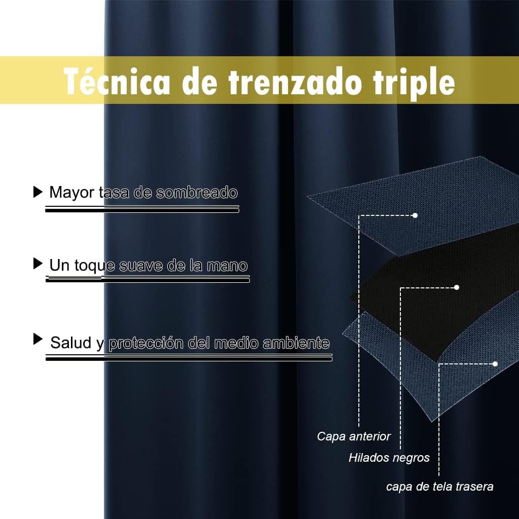 NICETOWN 100% Blackout Curtain Panels, Thermal Insulated Black Liner Curtains for Nursery Room, Noise Reducing and Cold Blocking Drapes for Windows (Set of 2, Navy Blue, 46" Wide by 54" Long)