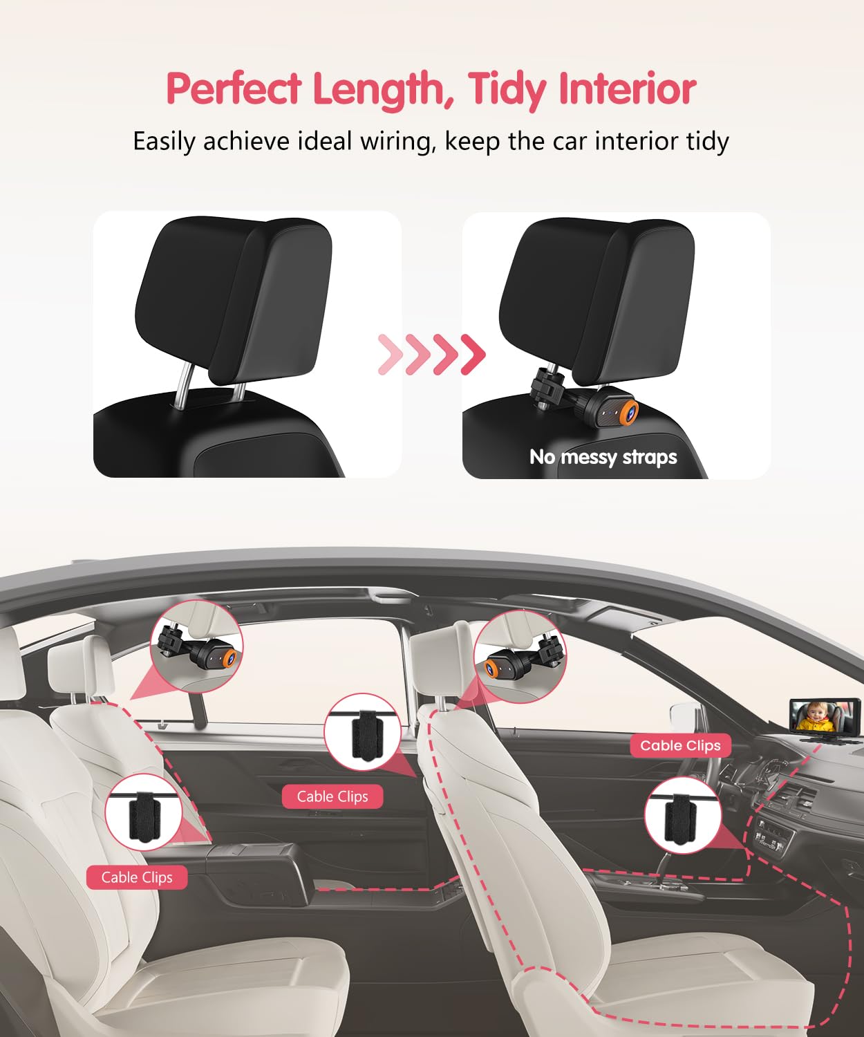 BM5PRO 7.2" 1080P HD Baby Car Camera for 2 Kids, Split Screen with IR Night Vision, Easy to Install & Adjust Brightness, Dual Car Camera Baby Monitor for Rear Seat Safety