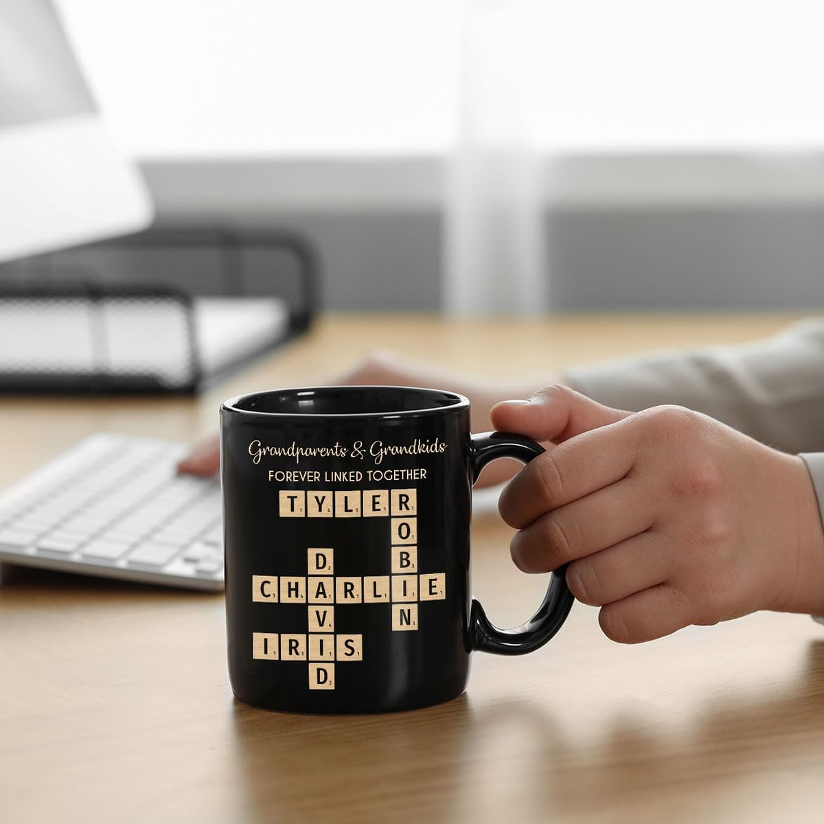 Trending Custom Grandparents & Grandkids Forever Linked Together Crossword Puzzle Personalized Mug, Gift For Large Family, Parent, Grandparents, Siblings, Brothers, Sisters on Birthday Christmas