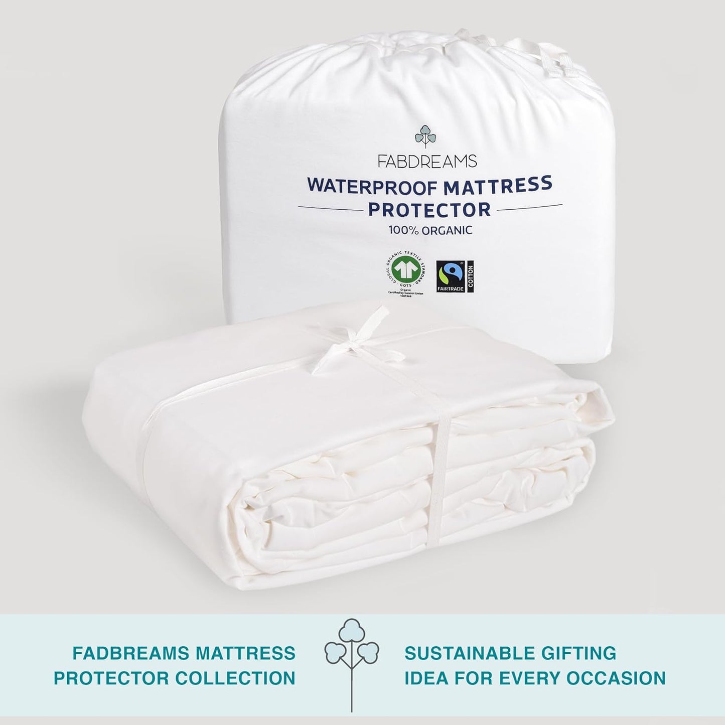 Fabdreams King Organic Cotton Mattress Protector, Waterproof, 78x82+17in, GOTS Certified, Temperature Regulating, Breathable, White