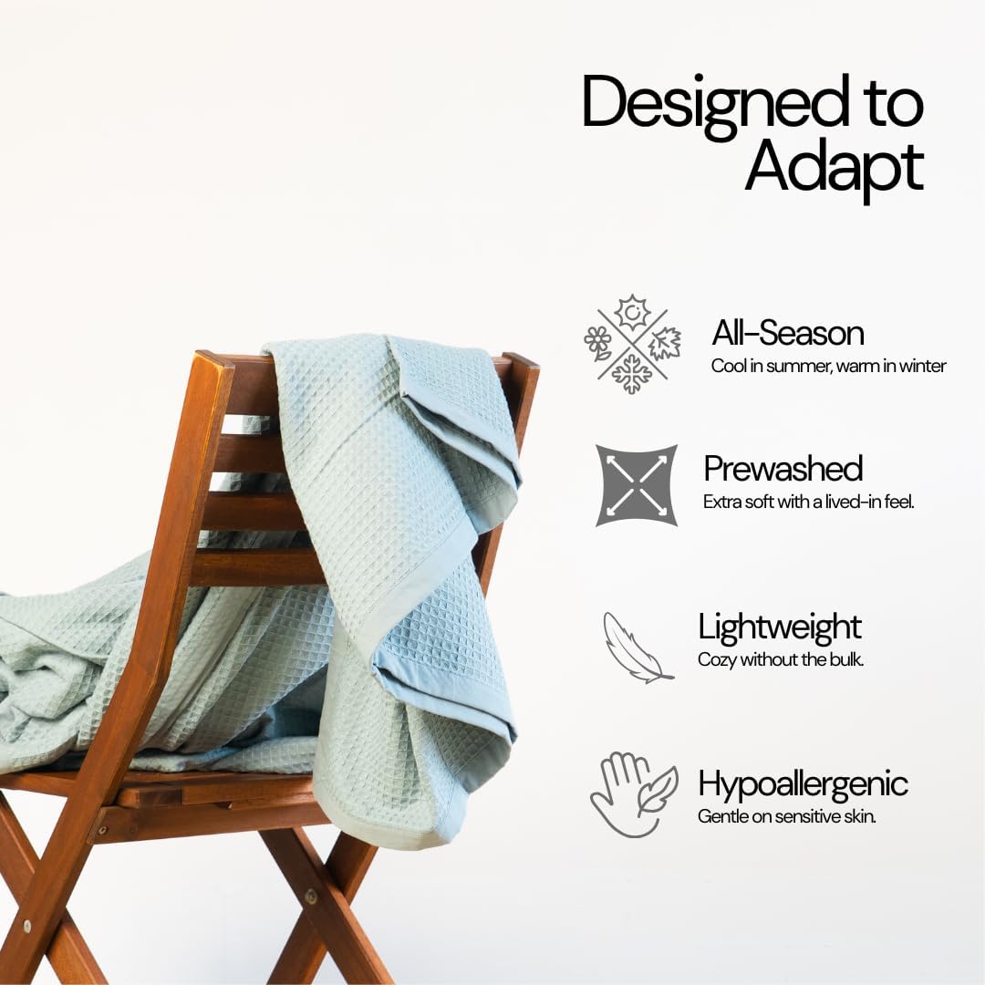 Salt Earth GOTS Certified 100% Organic Cotton Throw Blanket, 60" X 80" Blankets & Throws for Bed, Throw Blanket for Couch,Modern & Cozy Blanket, All Seasons Waffle Blanket, Soft Blanket (Silver Blue)