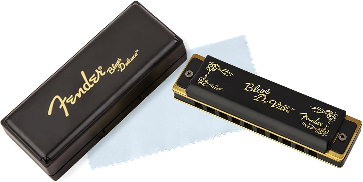 Fender Blues DeVille Harmonica - Key of E Bundle with Carrying Case, Austin Bazaar Online Manual, and Polishing Cloth