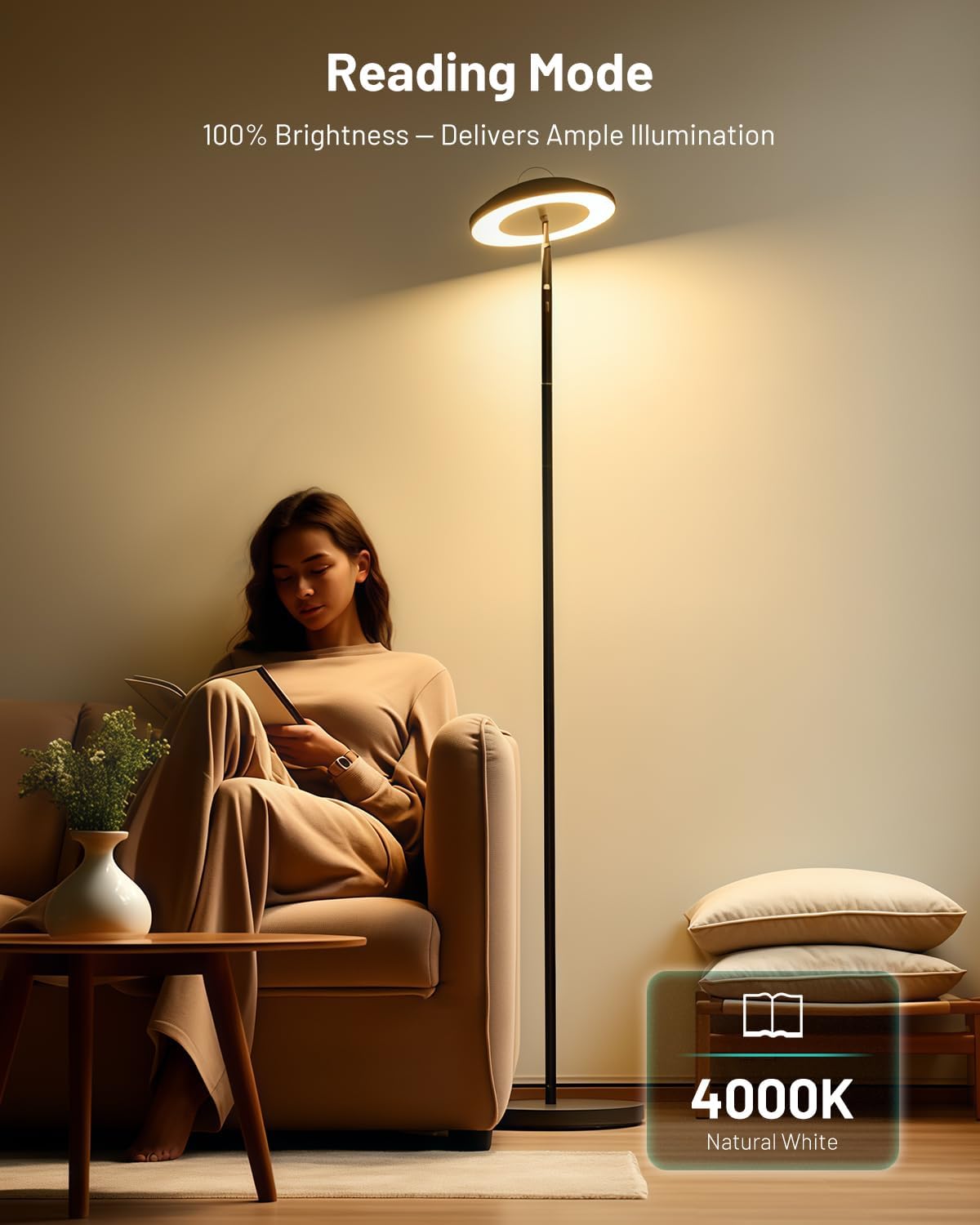 LED Floor Lamp with RGB Star Projector & Remote Control, Stepless Adjustable 3000-6000K Color, Dimmable 69" Tall Standing Lamp, 15W Black Modern Torchiere Corner Light for Living Room, Bedroom