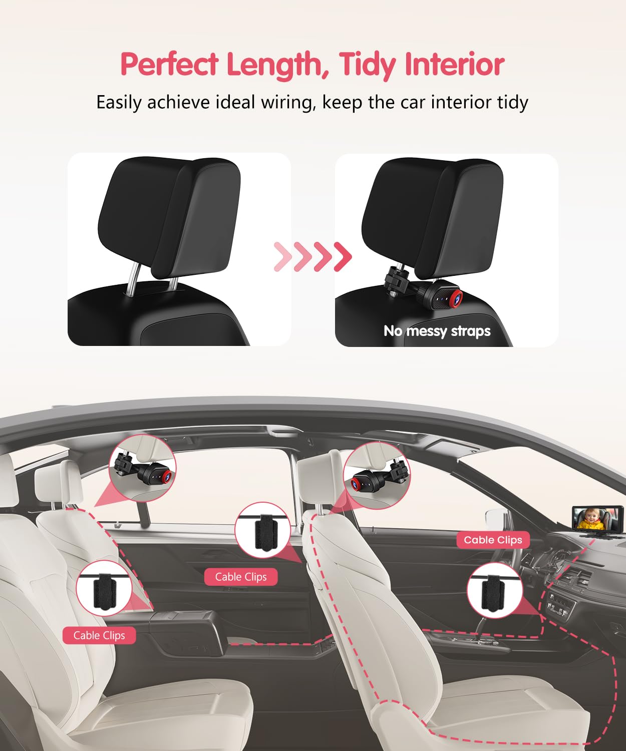 BM5PRO Double Car Camera for 2 Baby๏ผ7.2" 1080P Split Screen with IR Night Vision, Real-Time Monitoring Baby Car Camera,Easy Install, Family Travel Companion for Kids & Pets