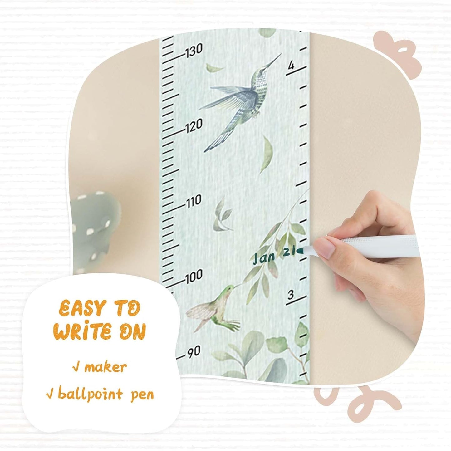 Personalized Name Growth Chart for Wall, Eucalyptus Leaves Canvas Height Chart for Kids Baby Child Toddler Boys Girls, Canvas&Wood Growth Chart for Wall Room Nursery Decor,Easy Care