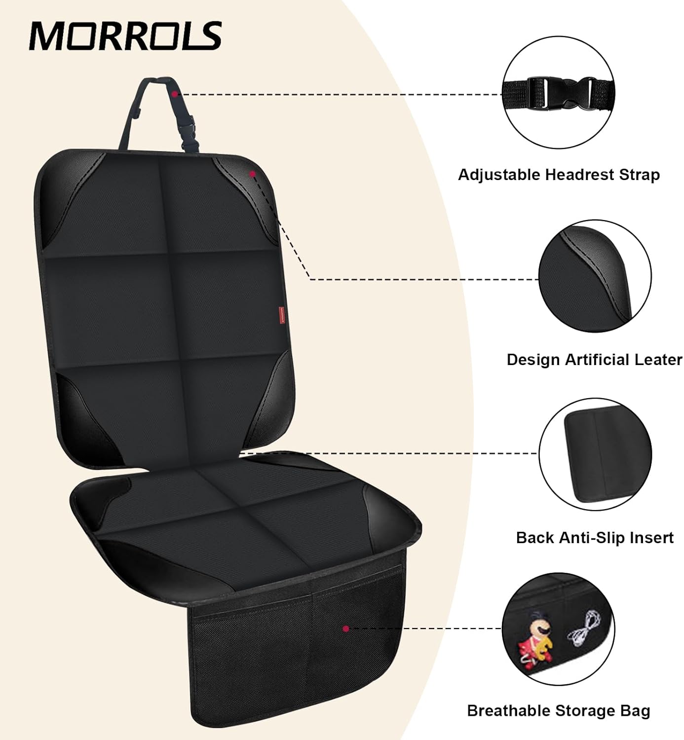 Car Seat Protector for Child Seats,1 Pack Car Seat Cushion,Waterproof Fabric Car Seat Covers for Non-Slip Backing Mesh Pockets for Baby,Pet,SUV, Sedan and Trunk(Black)