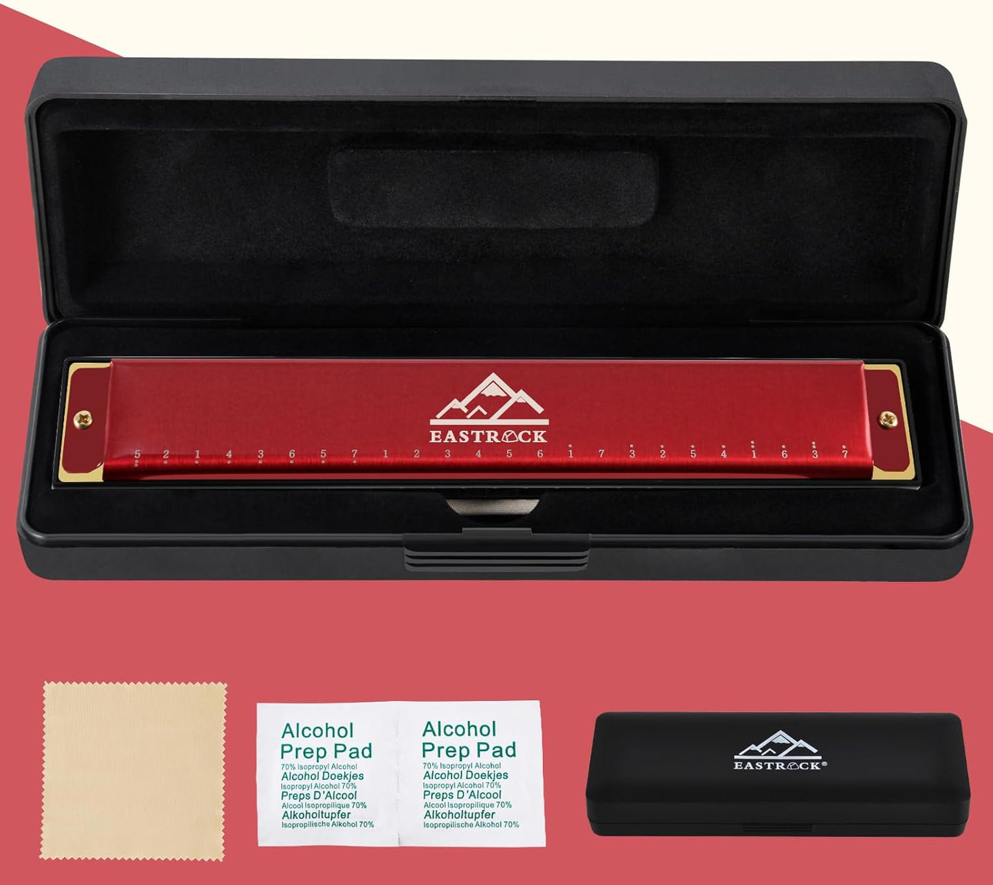 EastRock Blues Harmonica 24 Hole C Key with Case, Mouth Organ Harp, Diatonic Harmonica for Beginner(Red)