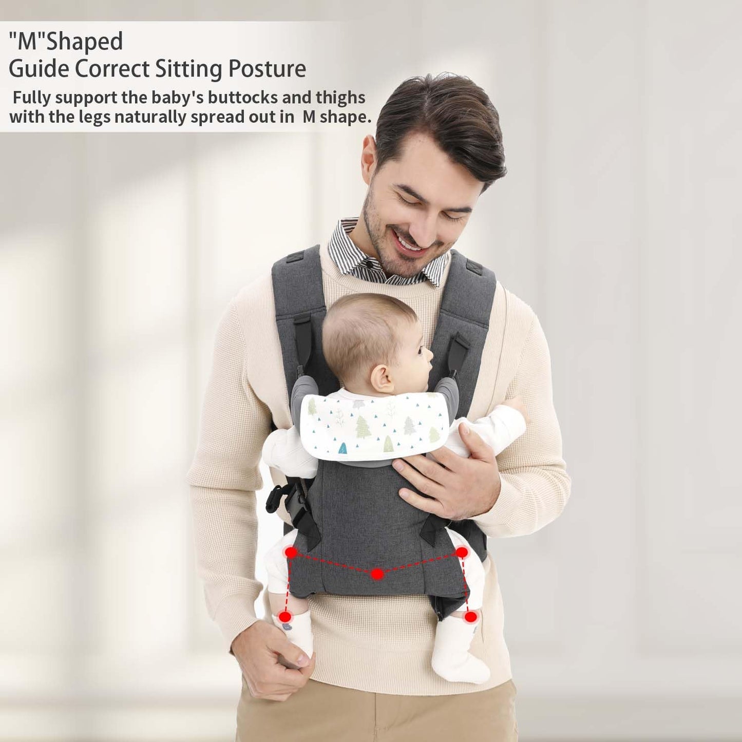 Baby Sling Carrier,4-in-1 Ergonomic Baby Backpack Front Carrier,Newborn to Toddler Wrap Lightweight Adjustable Baby Sling,Grey