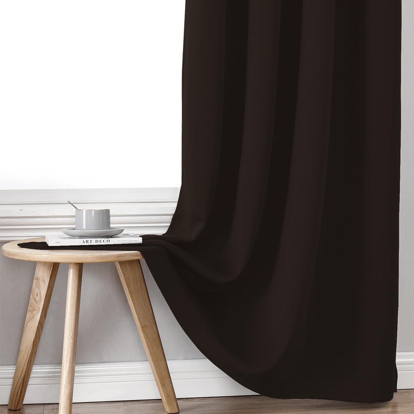 ChrisDowa 100% Blackout Curtains for Bedroom with Black Liner, 2 Thick Layers Total Blackout Thermal Insulated Grommet Long Window Curtains 2 Panels Set (Brown, 52 x 95 Inch)
