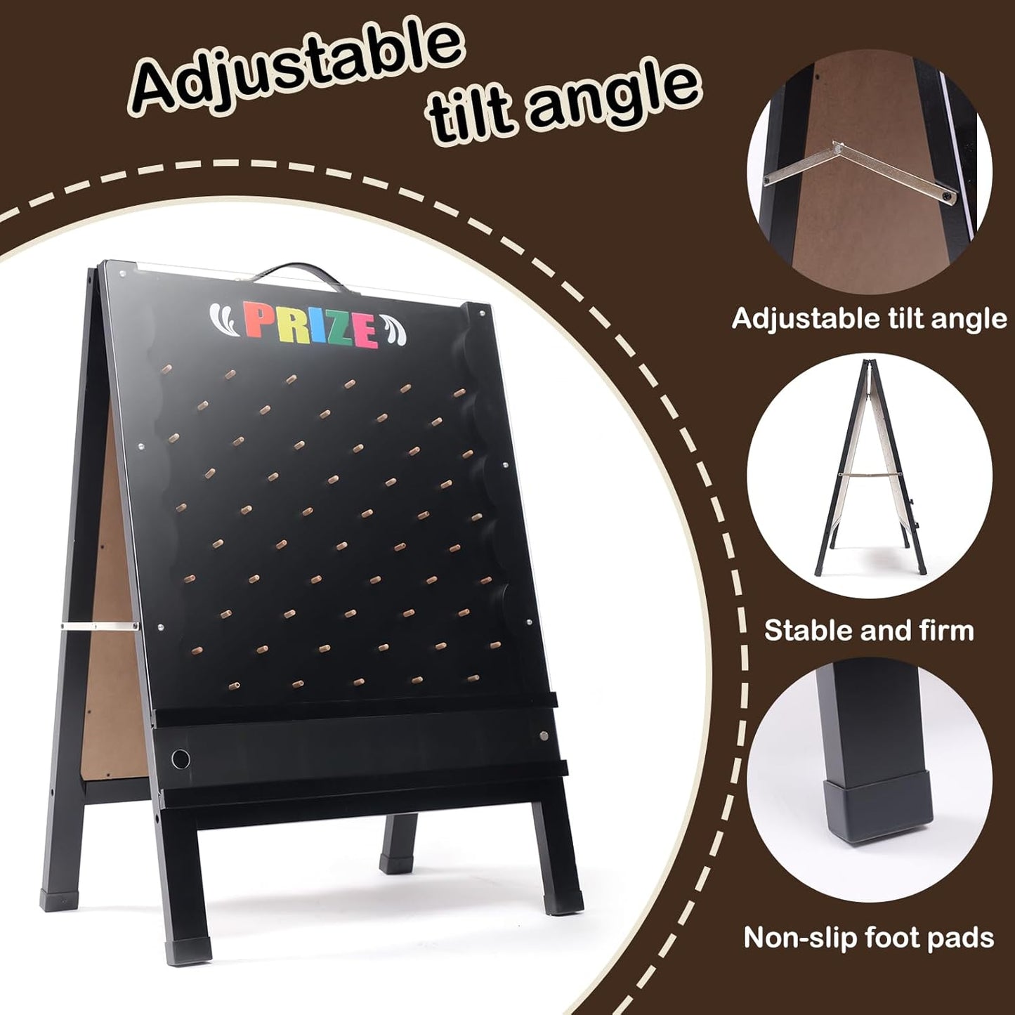 Prize Drop Game Board, 21"x30" Double-Sided Foldable Design with Wooden A-Frame Chalkboard Sign for Family, Carnival, Trade Show & Party - Includes 10 Coin Drop Discs and Chalk Set, Portable Design