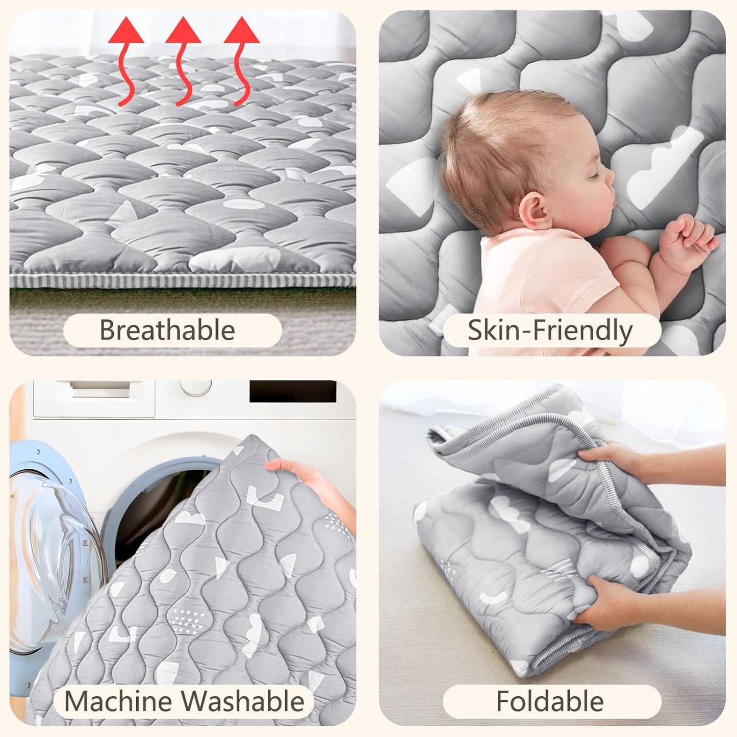 Baby Play Mats for Floor, 71”x59” Upgraded Thickness & Larger Super Soft Playmat for Babies and Toddlers, Foldable Washable, Upgrade Anti-Slip Crawling Mat for Playpen(Boho Gray)