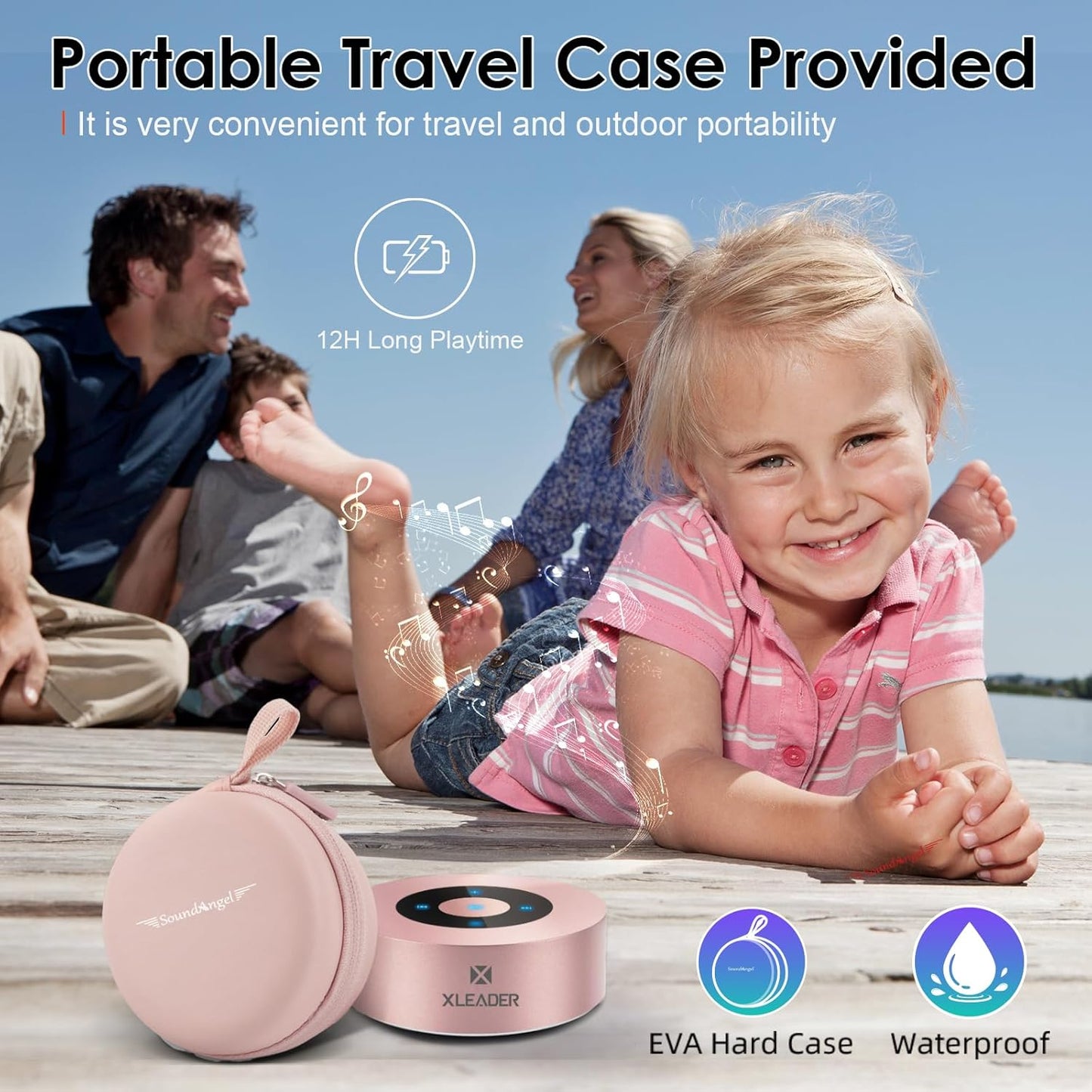 XLEADER Mini Bluetooth Speaker (Travel Case Provided) HD Sound&Rich Bass, Touch Design, 12-15H Playtime, Support Aux Input, Micro SD, Mic, for iPhone Laptop Shower Office, Ideal Gifts, Pink Rose Gold
