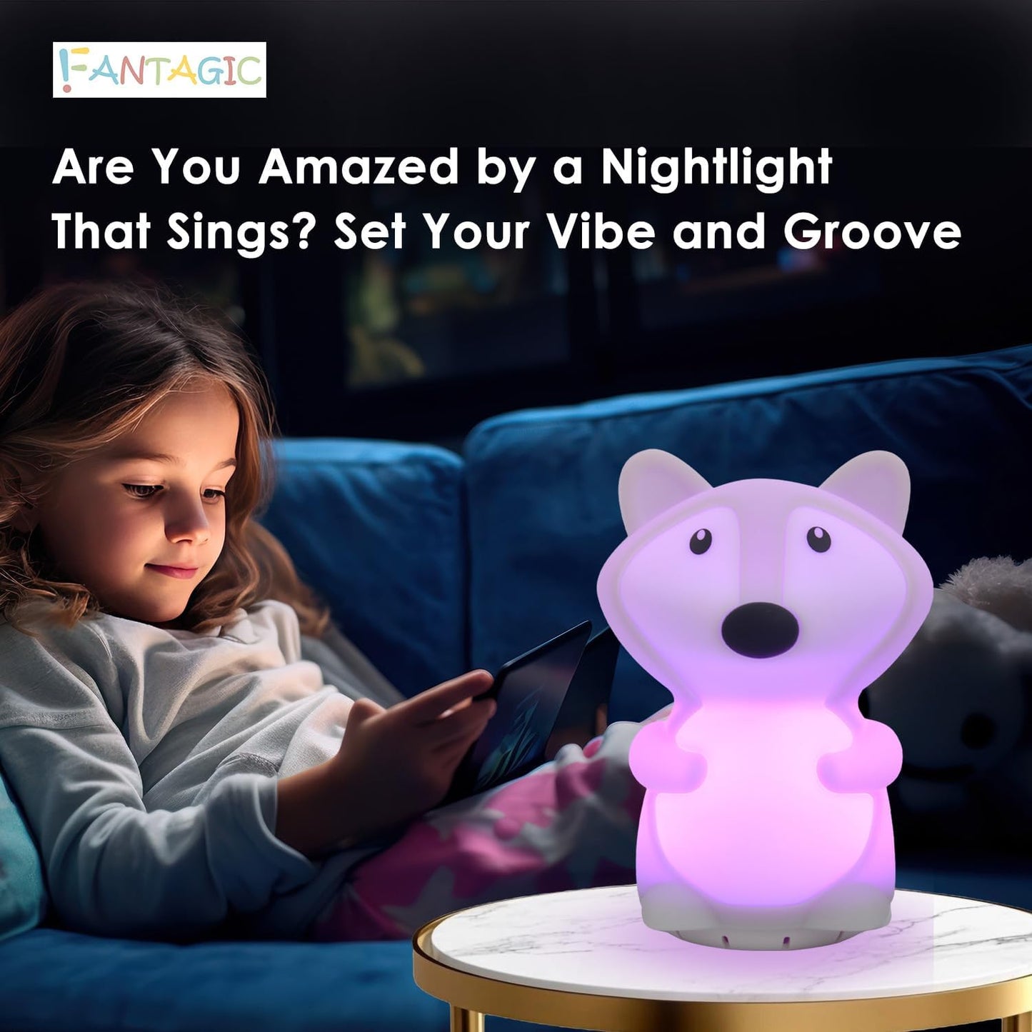 Combined Bluetooth Speaker & Nightlight With 9 Color Emissions, Child Friendly Silicone & BPA Free, USB Recharging, Receives Audio From Computer, Phone Or Tablet, and includes Remote Control (Fox)