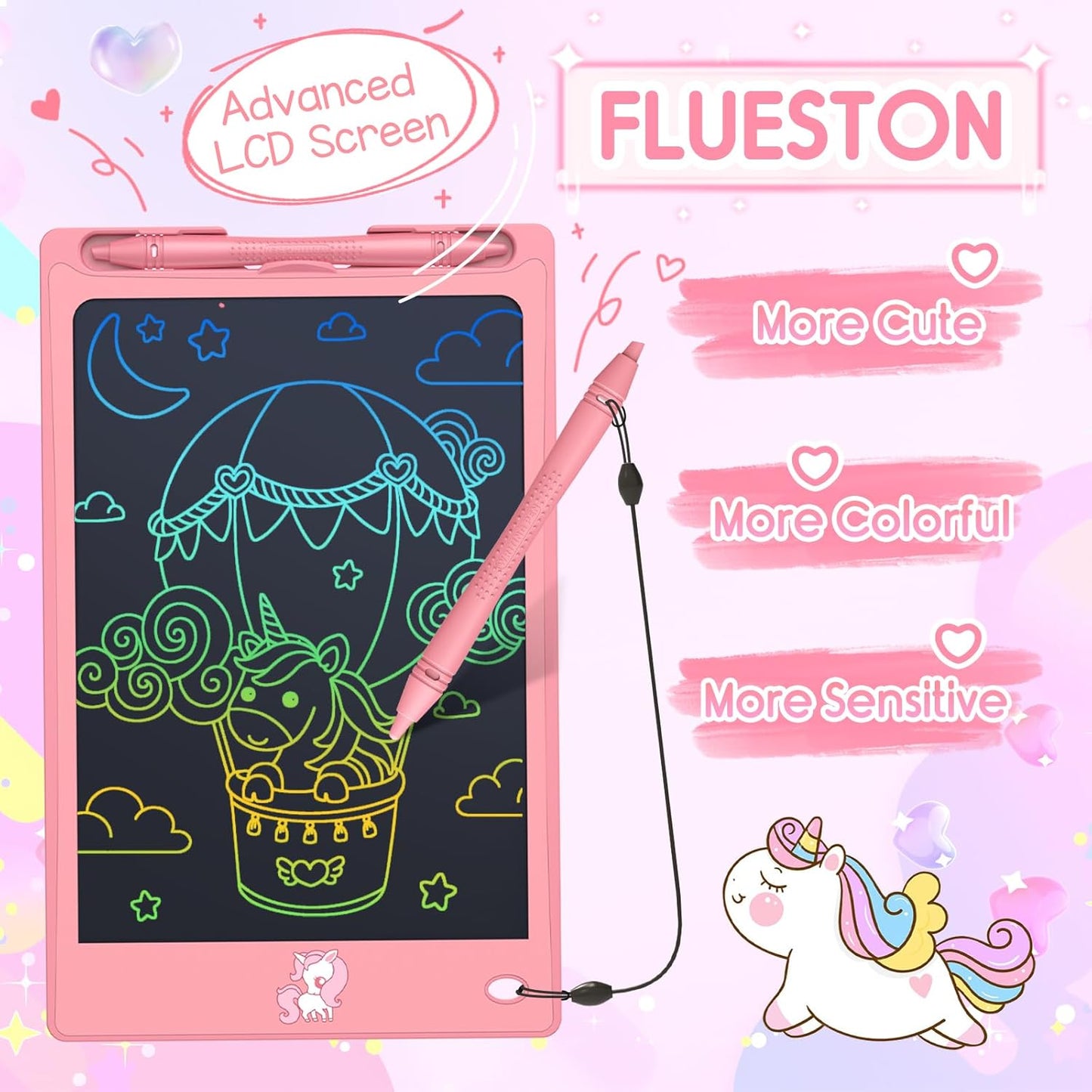 FLUESTON Toys LCD Writing Tablet Toddler,Toys for Boys Girls 3 4 5 6 7 8year,8.8 Inch 1pcs in 1 Pack Drawing Pad Toy Christmas Birthday Gifts for Kids,Drawing Tablet Doodle Board Cute Unicorn