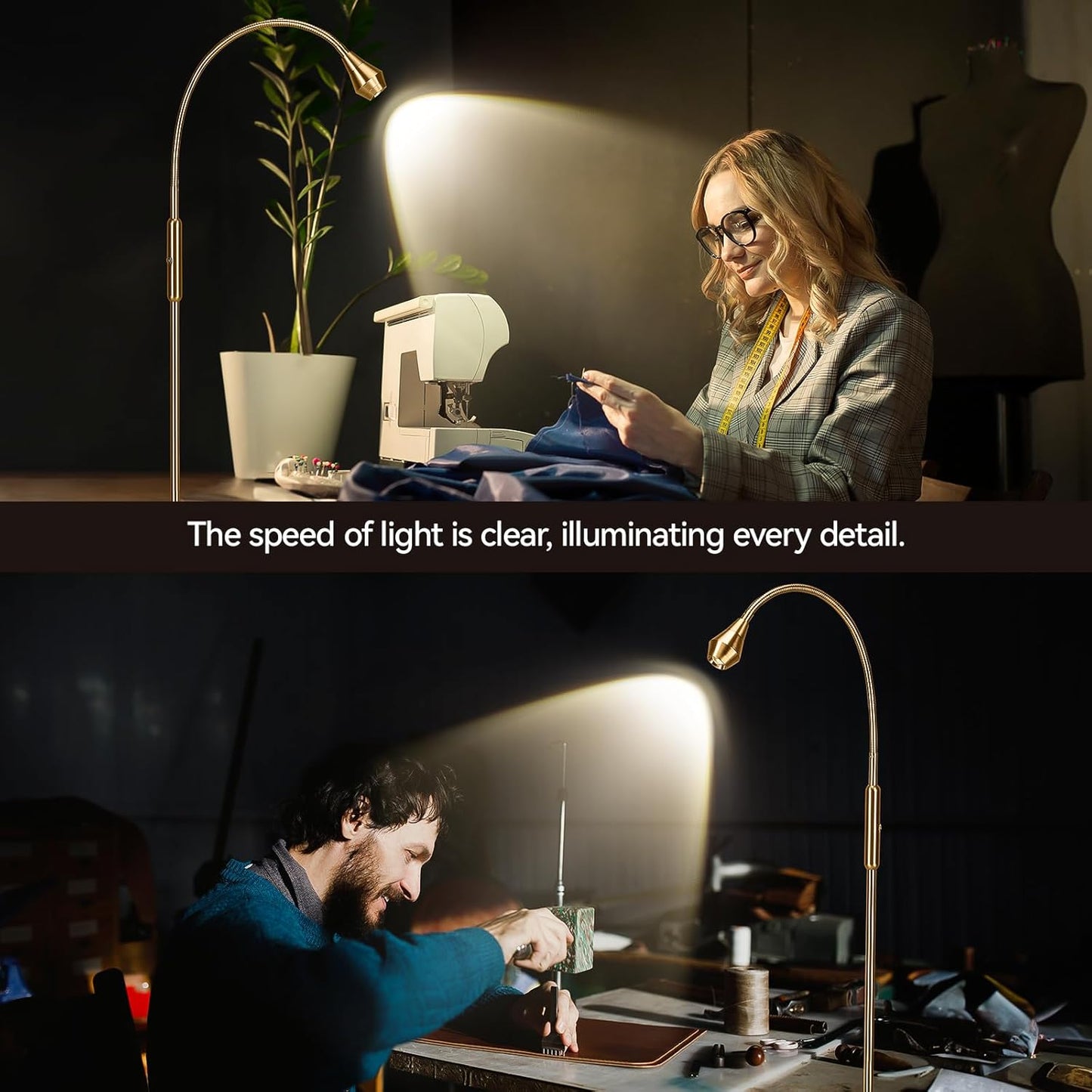 SUNMORY Adjustable LED Beam Floor Lamps for Living Room, Reading Lamp with Flexible Gooseneck, Dimmable Zoomable Spotlight, Work Light, Touch Control, Task Crafting Standing Lamp for Office Bedroom