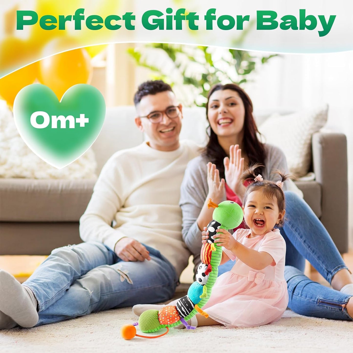 HEMRLY Baby Toys for 0-6 Months, Musical Plush Caterpillar Infant Sensory Toy with Baby Mirror&Crinkle Rattle,Pull String,Teething Toys, Tummy Time Newborn Gifts for 0-3-6-12 Boys Girls - Green Branch