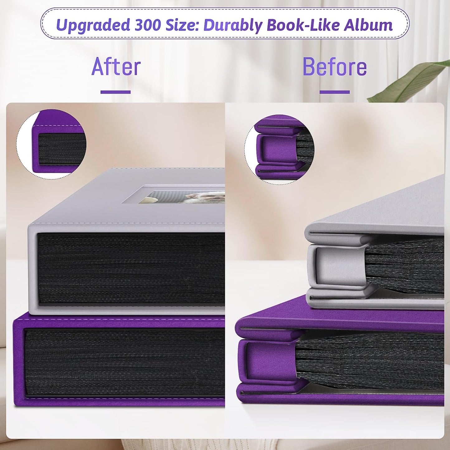 Popotop Photo Album 4x6 300 Pockets with Leather Hardcover Cover, Small Photo Album Holder Book with 50Pcs Pages for Family Travel Wedding Baby Gifts