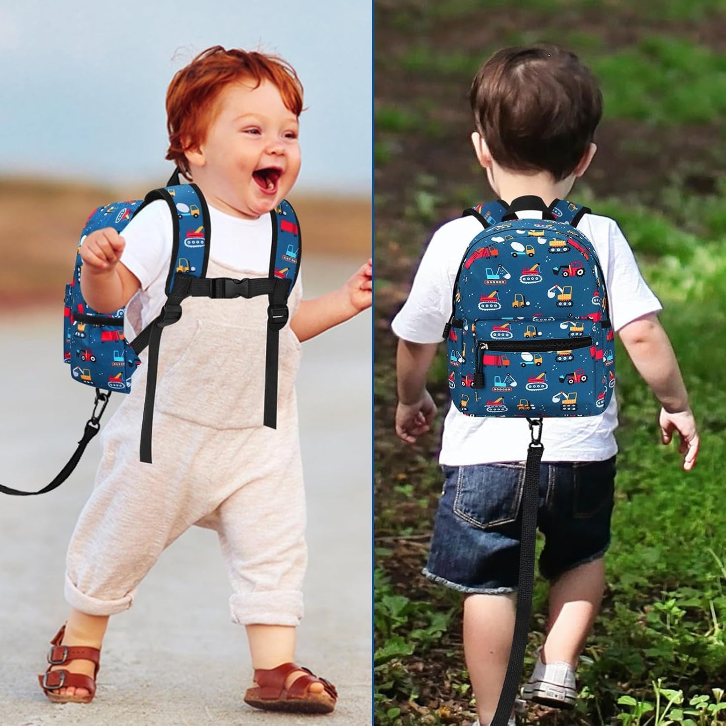 Accmor Toddler Backpack with Leash, Cute Baby Backpack with Anti Lost Wrist Link, Mini Kids Backpack Leash Walking Harness for Travel, Adjustable Excavator Backpack Tether for Boys Girls Ages 1-3