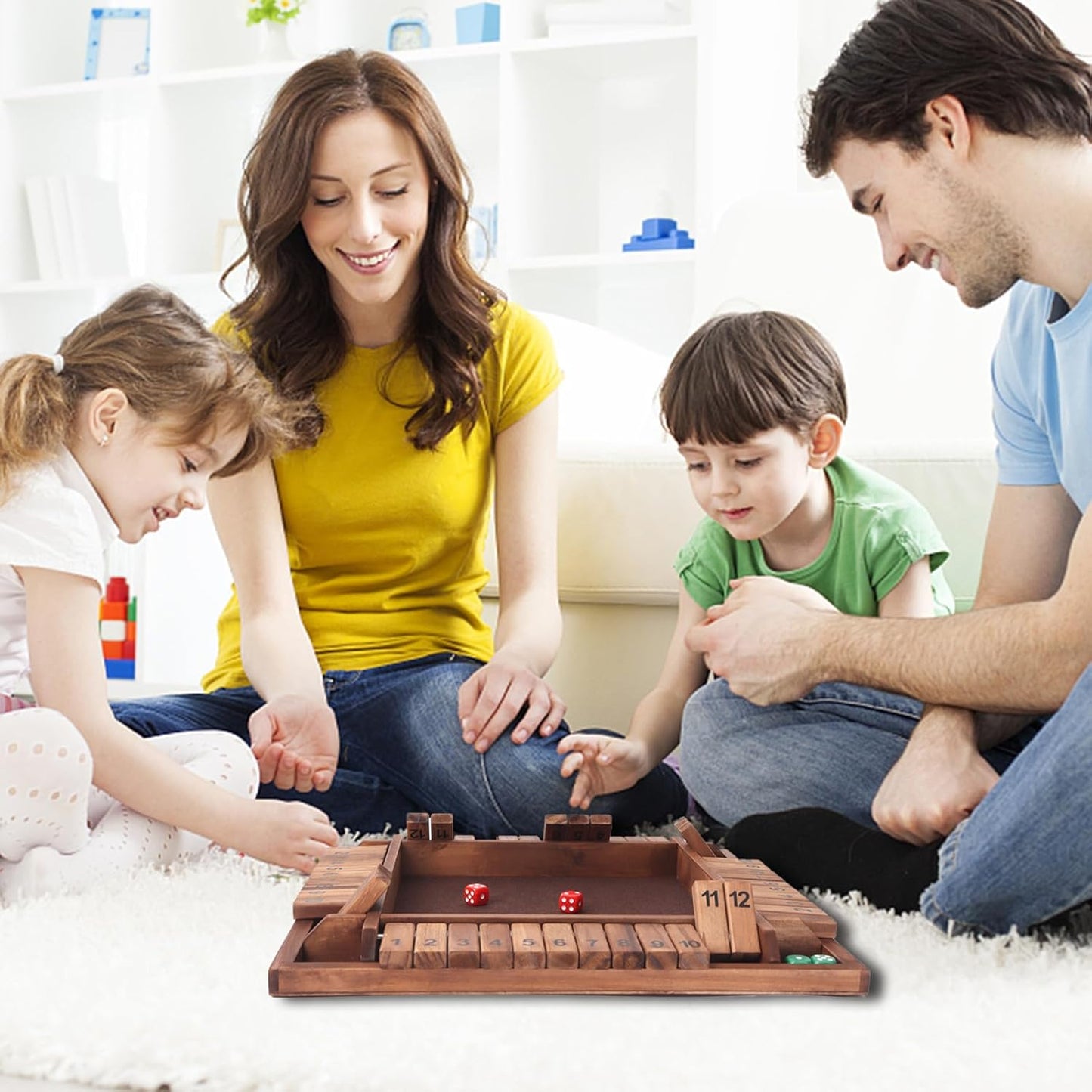 GSE Games & Sports Expert 1-4 Player Wooden Shut The Box Board Game with 8 Dice. 4-Way 12 Numbers Shut The Box Dice Set of Popular English Pub Board Game - Walnut