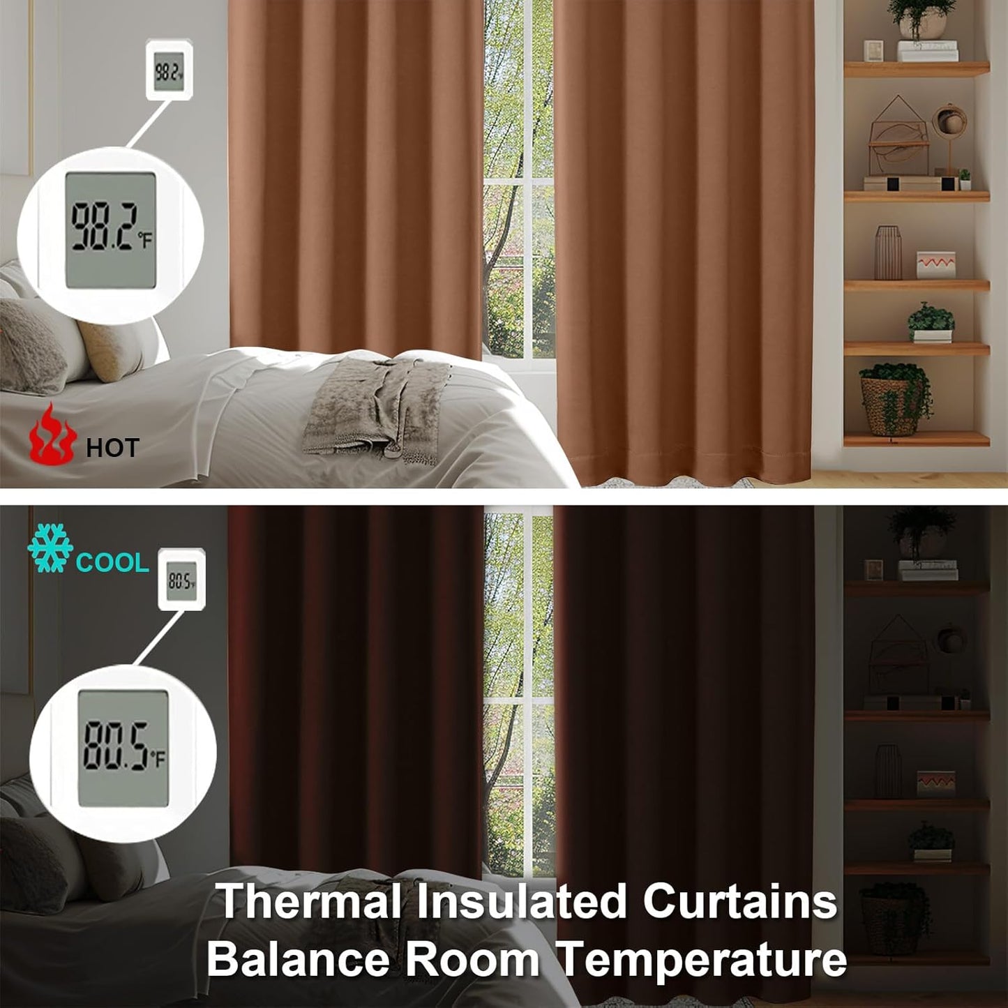 Simplebrand Ava Sun Baked Short Blackout Curtains for Bedroom 54 Inches Long 2 Panels Set, Solid Thermal Insulated, Energy Saving Window Treatment Curtains Blackout Drapes, W40 x L54 Inch, Sun Baked