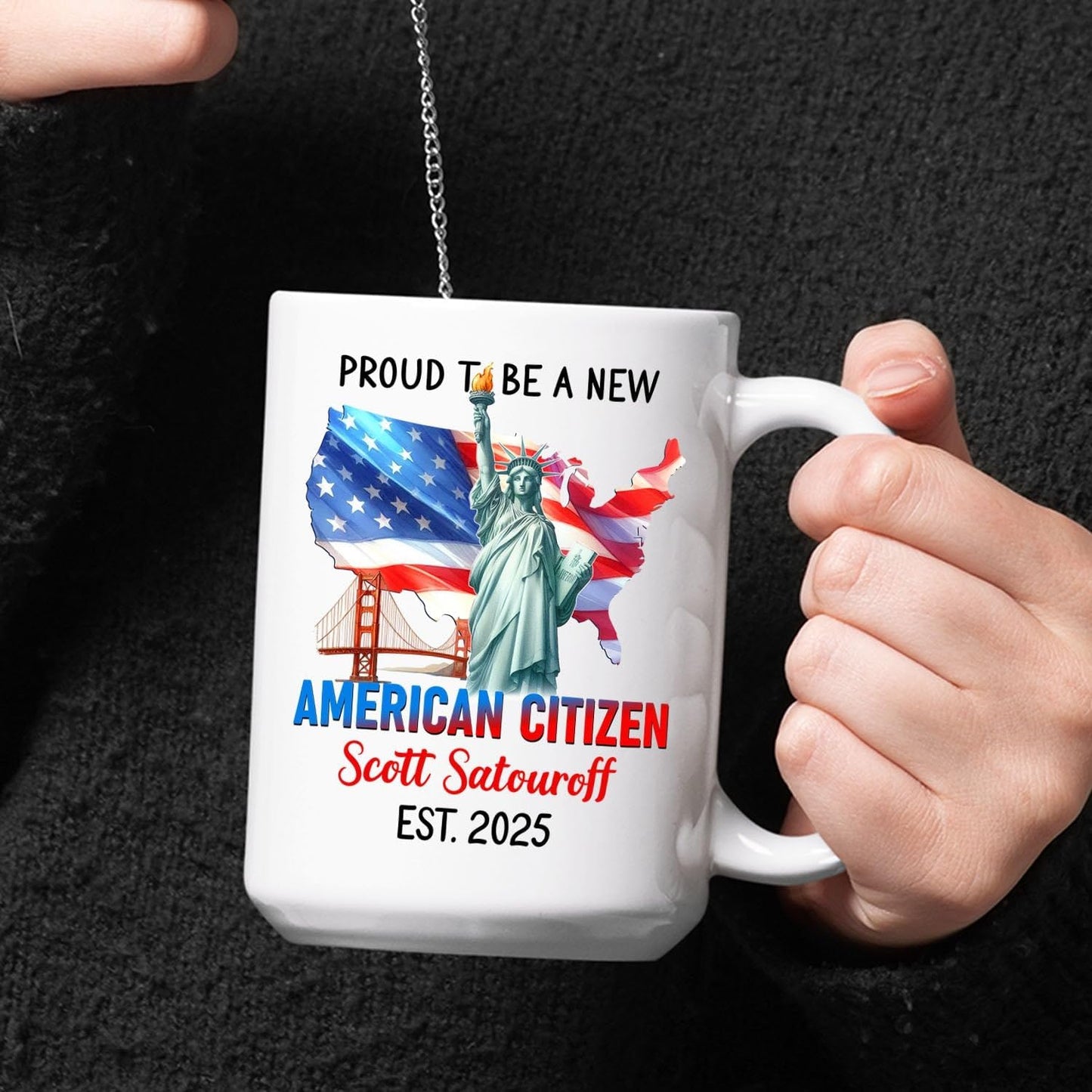Proud To Be A New American Citizen White Coffee Mug, Personalized Citizenship Celebration Coffee Cup Gift For New Us Citizen, American Citizens Mug 11Oz 15Oz, Customized Year & Name Citizenship Cup