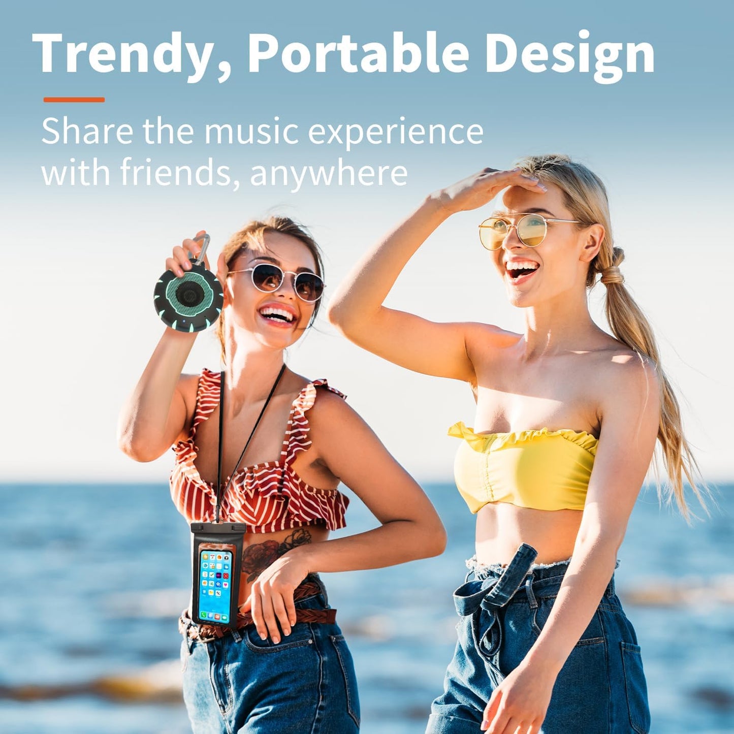 HEYSONG Bluetooth Shower Speaker + Waterproof Phone Pouch – Rugged & Ready for Any Wet Adventure