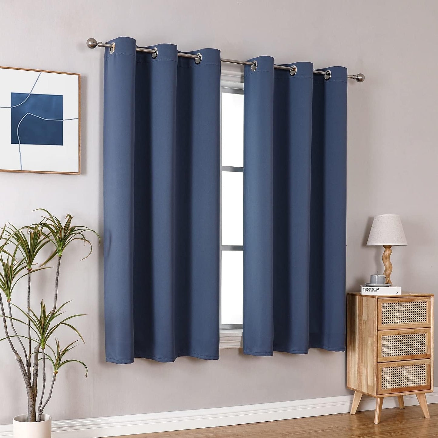 ChrisDowa Blackout Curtains 48 inches Long for Bedroom - 2 Panels Set Grommet Thermal Insulated Room Darkening Curtains for Living Room (Stone Blue, 42 x 48 Inch)