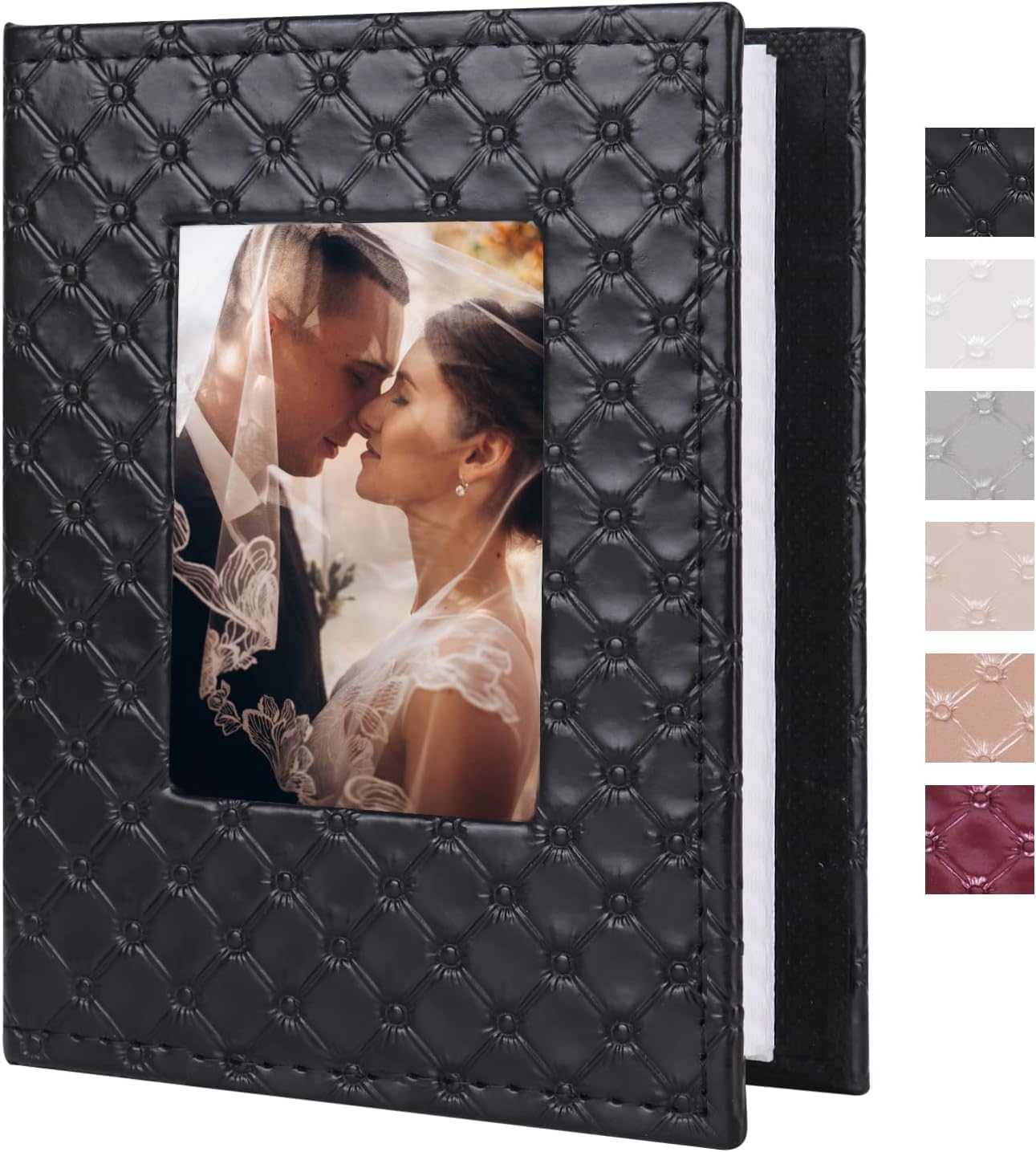 RECUTMS Photo Album 4x6 52 Photos, Small Photo BookButton Grain PU Leather Window 26-Sheet Holds 52 Pictures for Picture Album Wedding Family Baby Vacation(Black)