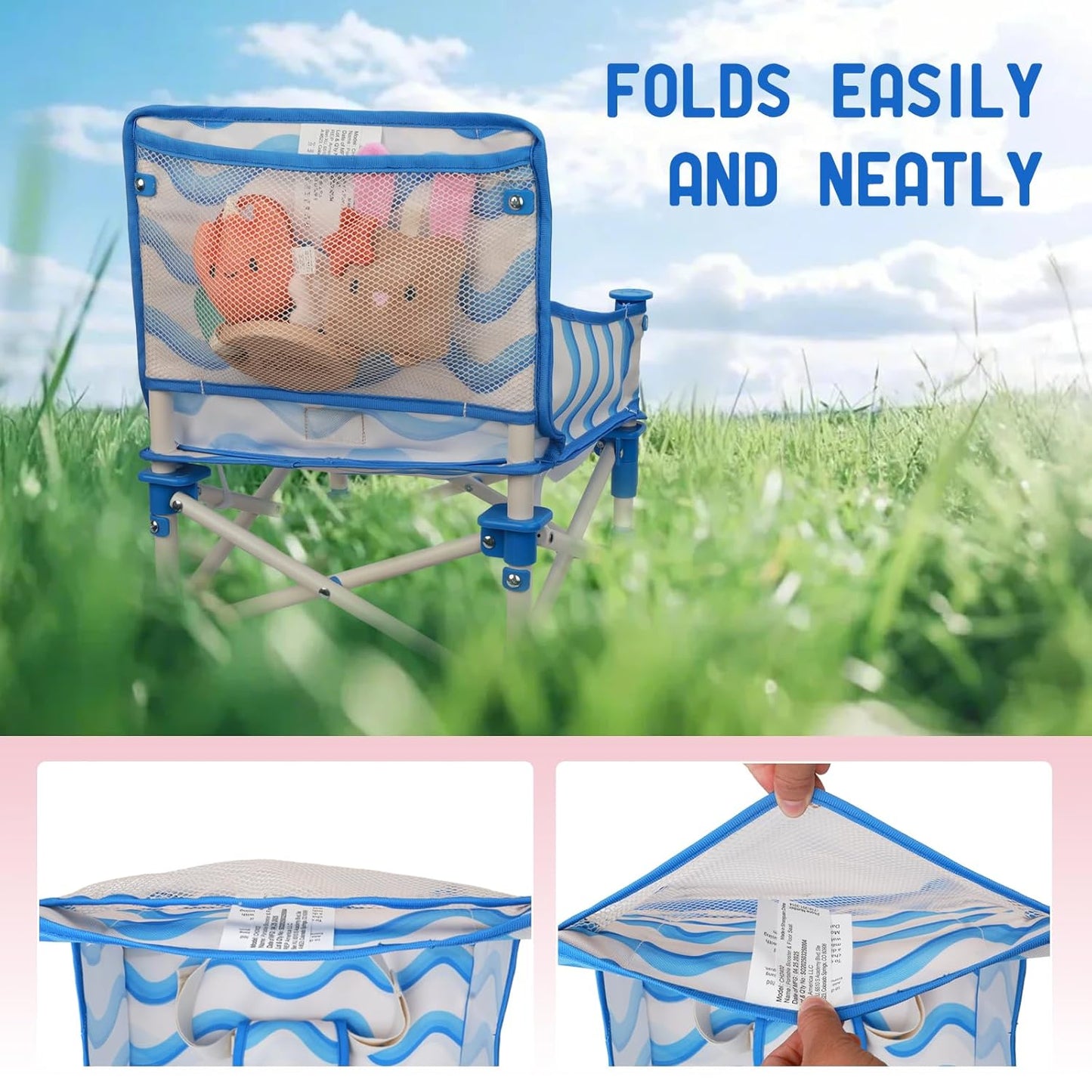 Tiny Marvels Portable 3-in-1 Baby Booster Seat, Cozy Floor Seat, Feeding Seat with Tray, Compact Foldable Toddler Booster with Child Safety Belt Carry Bag, Perfect for Travel (Big Waive)