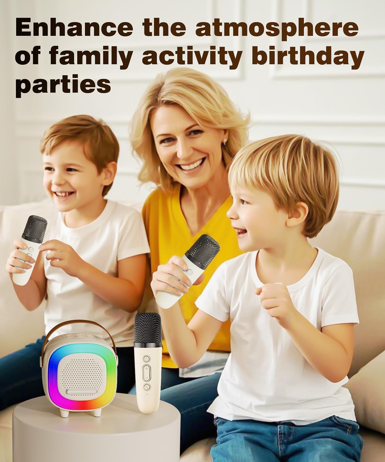 Mini Karaoke Machine Speaker for Kids Adults, Portable Bluetooth with 2 Wireless Microphones, Children's Day Birthday Gift Ideas for Toys for Teens Boys and Girls Aged 4, 5, 6, 7, 8, 9, 10, 11, 12+