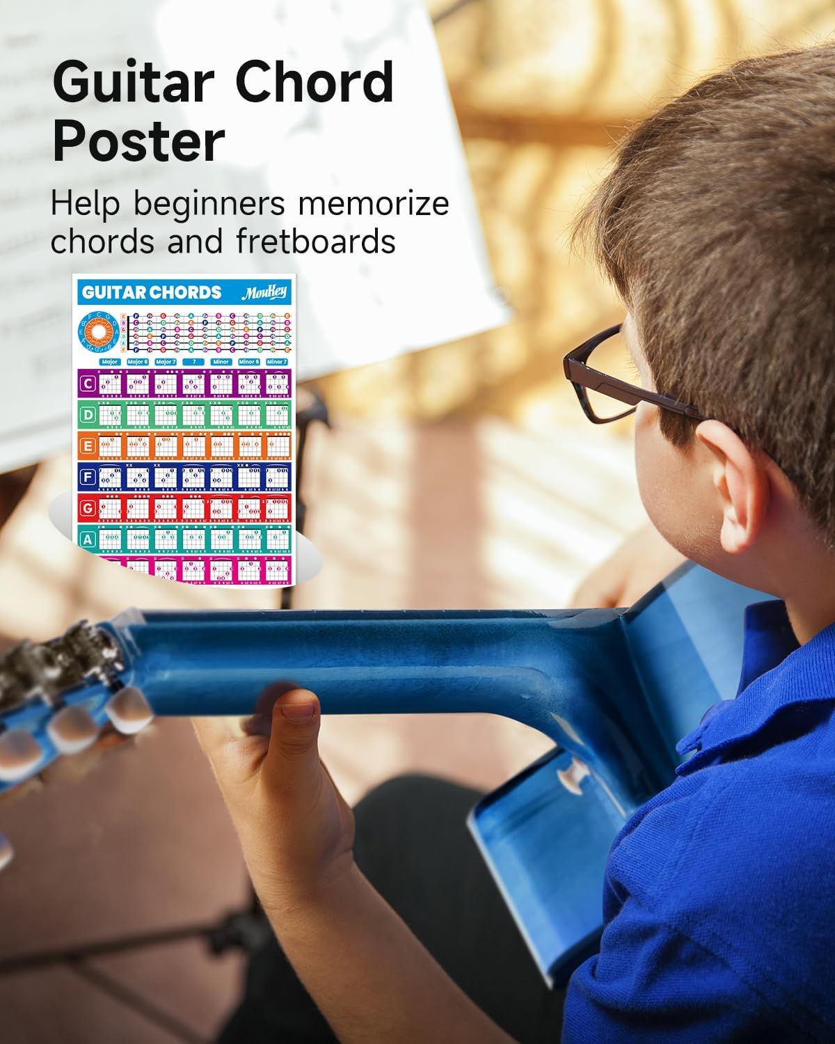 Moukey 38" Acoustic Guitar for Beginners Kids Youth Adult Cutaway Guitarra Acustica Kit with Chord Poster, Gig Bag, Tuner, Picks, Nylon Strings, Capo, Strap - Blue