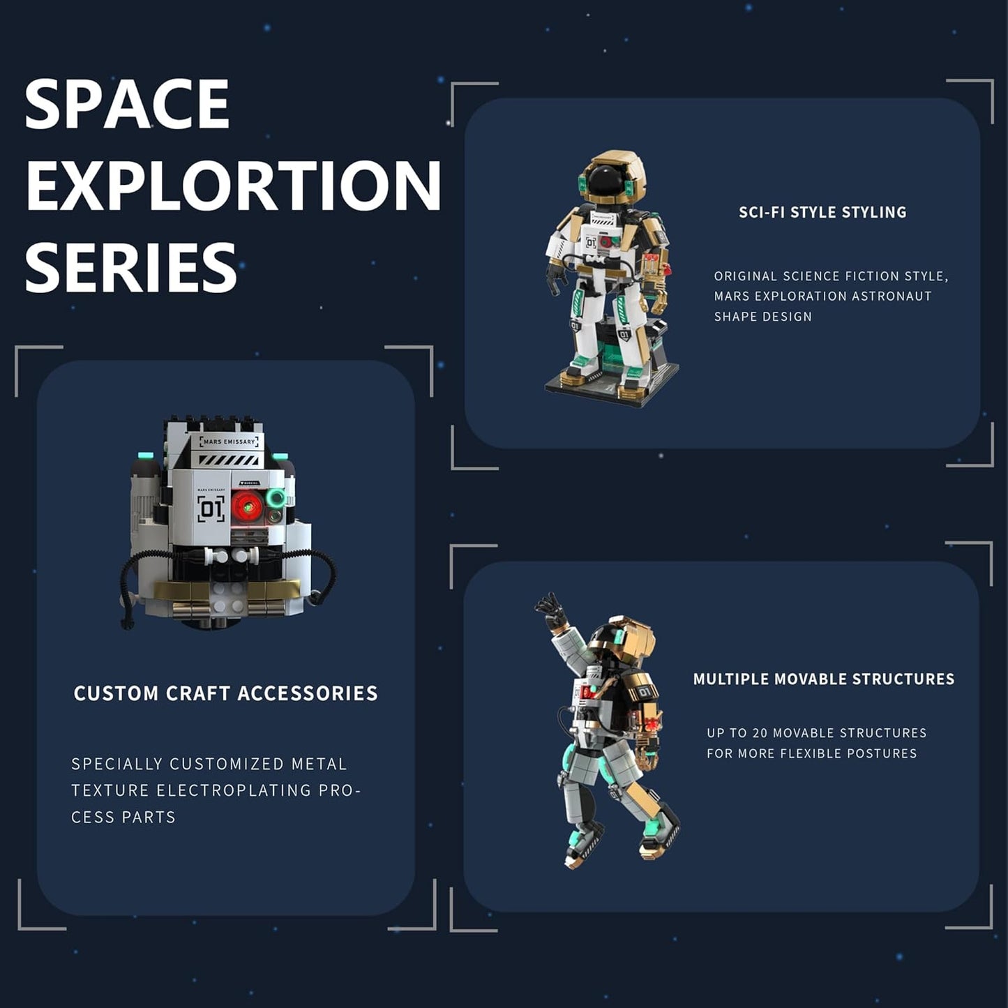 Space Explorer Building Toys, (1112 Pieces) Interchangeable Forms, for Ages 8+,can Favorite or Display,Space-Compatible, A Gift for Boys!