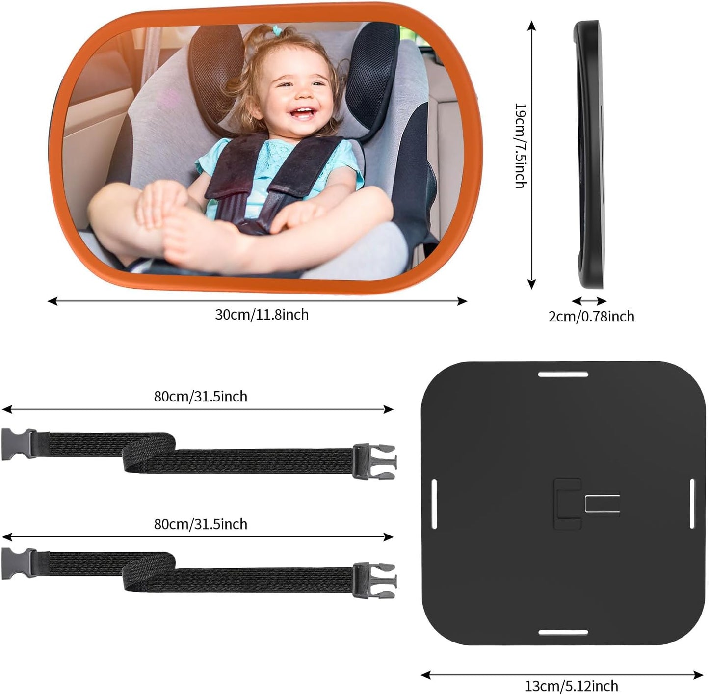 Baby Car Mirror, Safety Car Seat Mirror for Rear Facing Infant, Clear Wide View, 360°Rotation, Easily Observe the Baby Move, Secure, Shatterproof, Crash Tested and Certified(Orange)