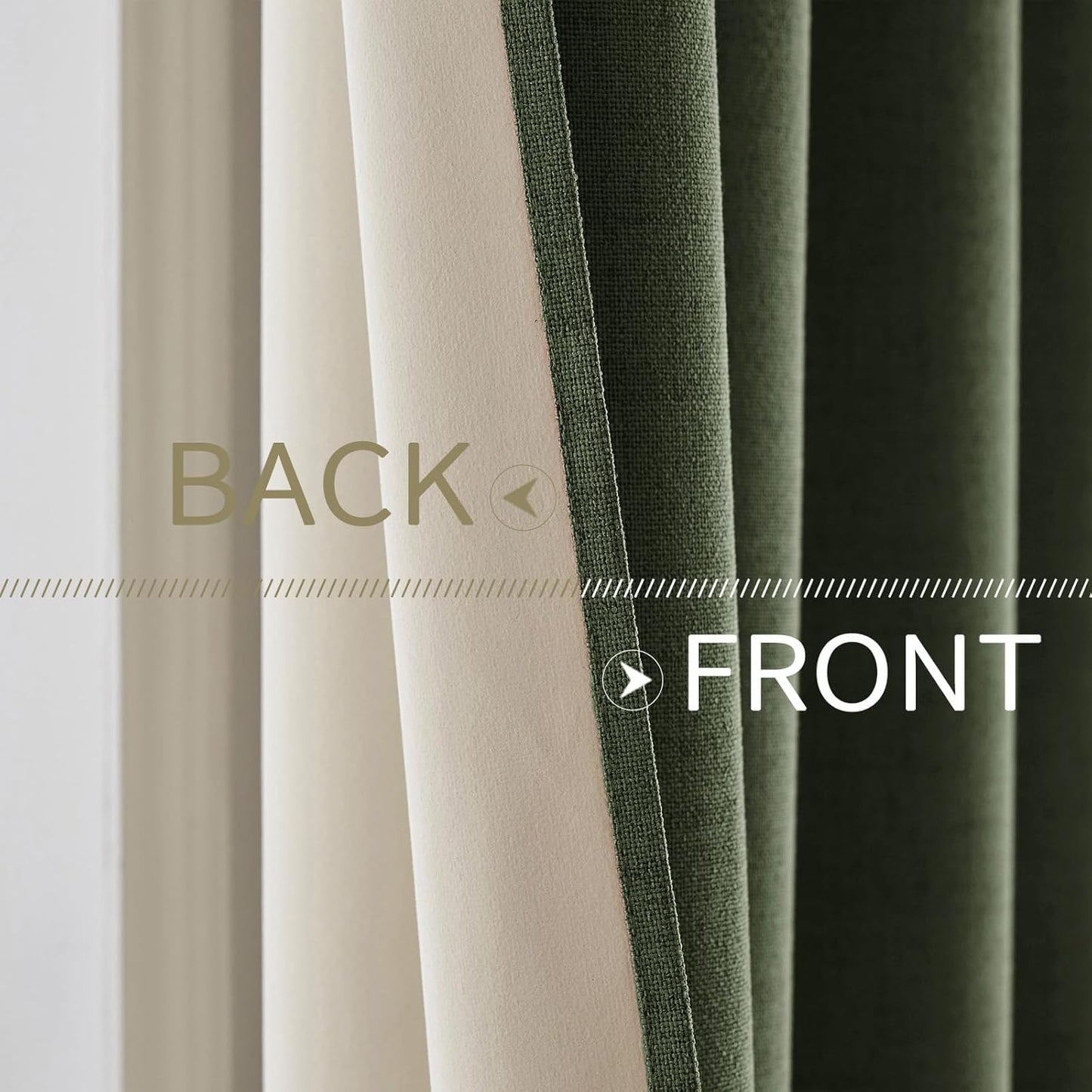 MIULEE 100% Blackout Linen Textured Curtains for Bedroom Solid Thermal Insulated Olive Green Grommet Room Darkening Curtains & Drapes Luxury Decor for Living Room Nursery 52 x 63 Inch (2 Panels)