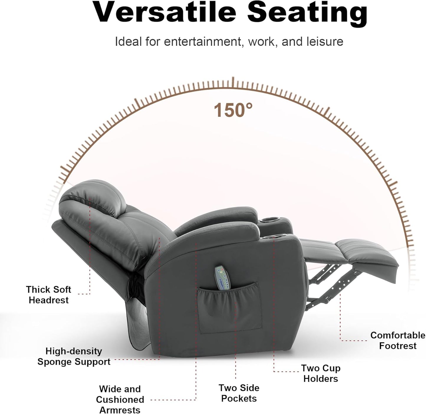 Recliner Chair, Rocking Chair with Massage and Heat, 360° Swivel Recliner Chairs for Adults, Rocker Manual Recliner with Remote Control and Cup Holder for Living Room, Bedroom, Nursery
