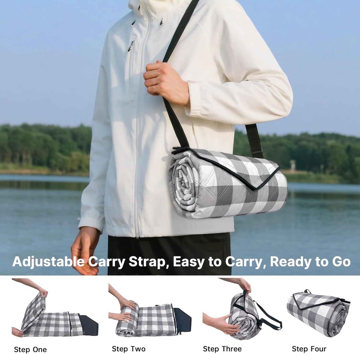 TigeJoy Extra Large Picnic Blanket Waterproof Foldable 60''x80'', Outdoor Picnic Mat Beach Blanket Sandproof for Park, Grass, Travel, Hiking, Camping Essentials, Gingham Picnic Blanket