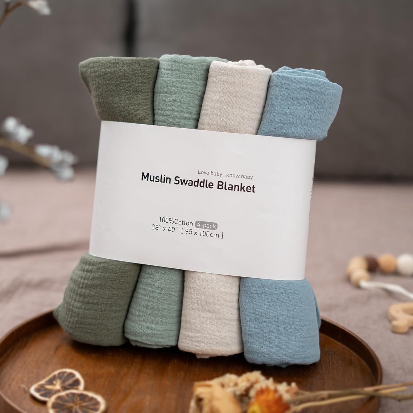 GLLQUEN BABY Muslin Swaddle Blankets for Boys and Girls, 4-Pack Baby Blankets for Girl Boy, Newborn Receiving Blanket, Baby Swaddle Blanket Unisex, Baby Essentials, Registry & Gift, 40 x 38 inches