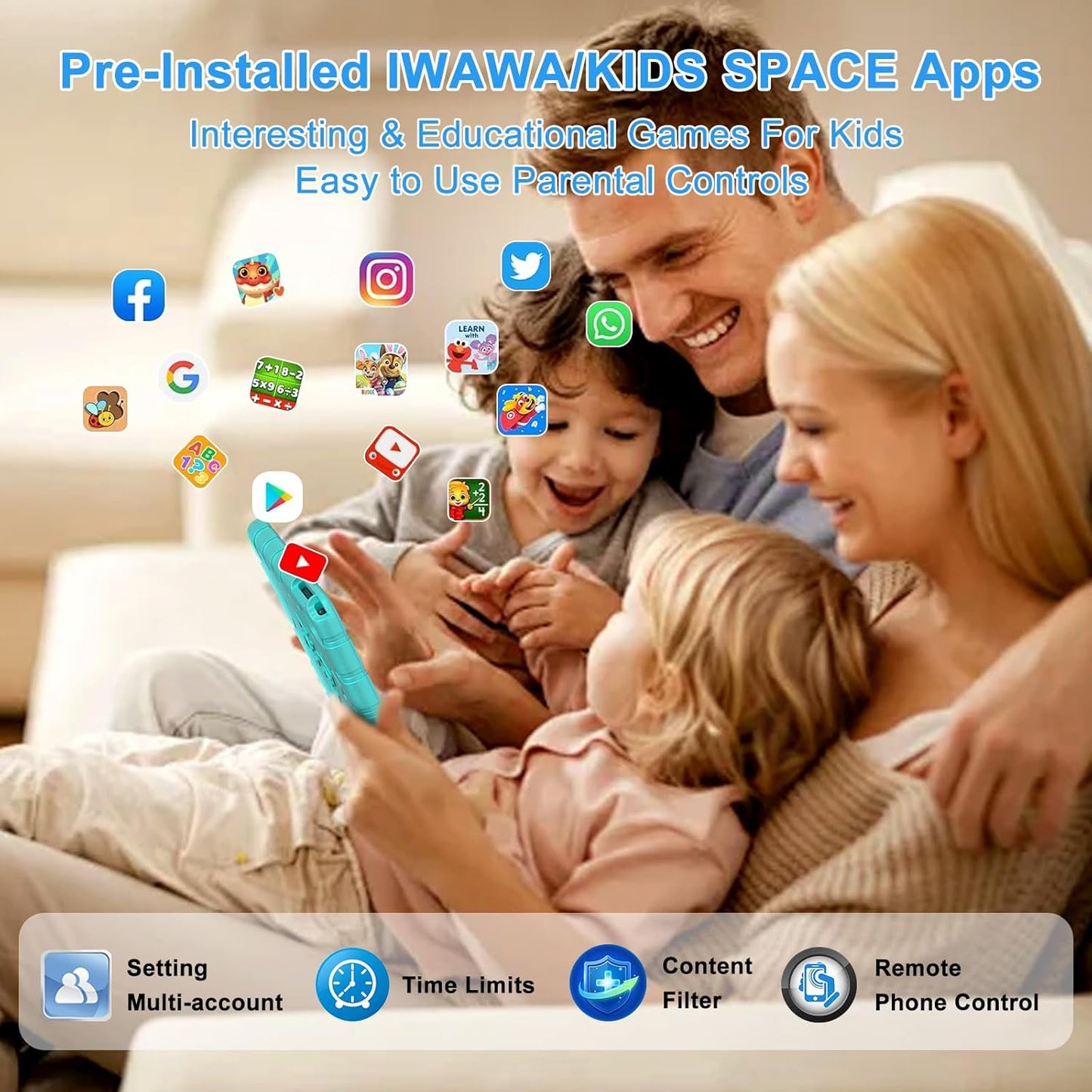 2025 Kids Tablet 10 inch Android 14 Tablets for Kid Octa-Core, 20GB+128GB (TF 1TB), Toddler Tablet with Shockproof Case, 2.4G+5G WiFi 6, Parental Control, Face Unlocked, Split Screen, BT5.0 (Green)