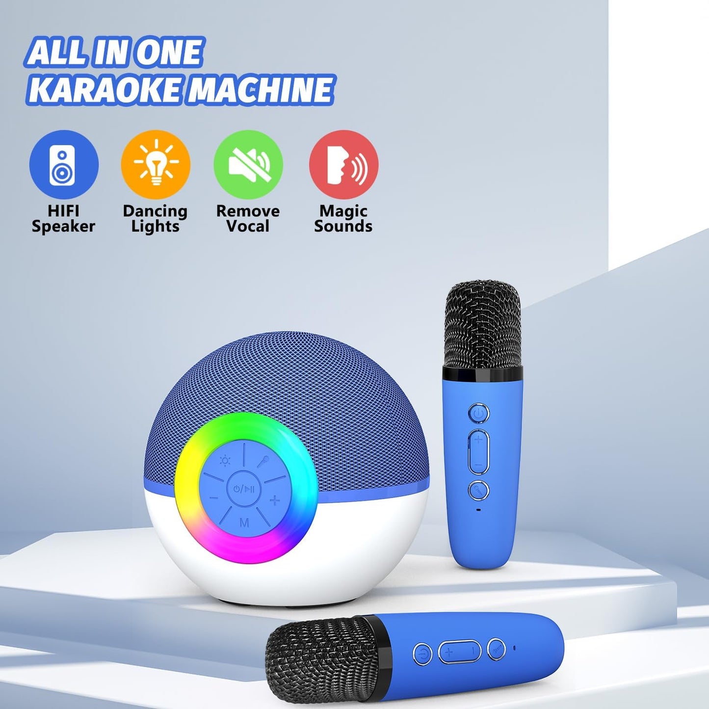 Mgaolo Mini Karaoke Machine for Kids Adults,Portable Bluetooth Speaker with 2 Wireless Microphones,Gift Toys with MP3 Player for Boys Girls 3-12 Year Old Birthday Family Home Party Present (Blue)
