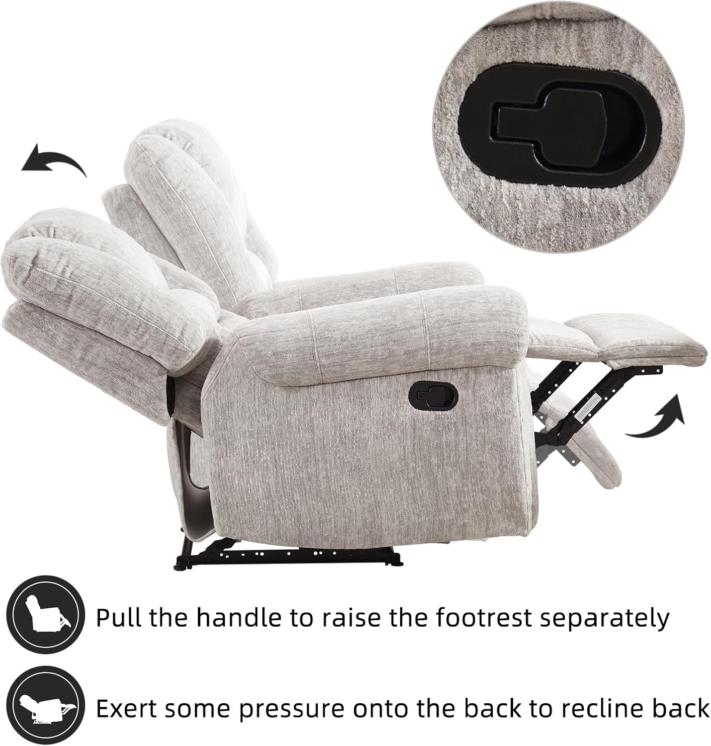 CANMOV Manual Recliner Chair, Classic and Traditional Manual Recliner Chair with Comfortable Arms and Back Single Sofa for Living Room, White Grey