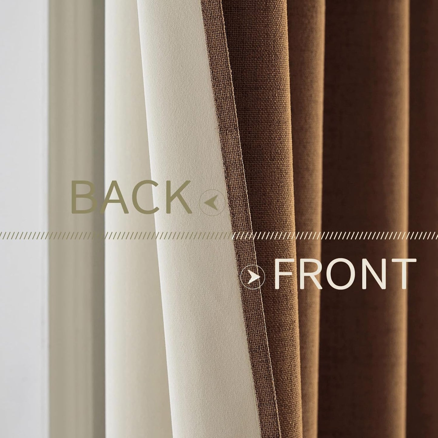 MIULEE 100% Blackout Linen Curtains for Bedroom Thermal Insulated Brown Grommet Room Darkening Curtains & Drapes Fall Decor for Living Room Nursery 52 x 108 Inch (2 Panels)