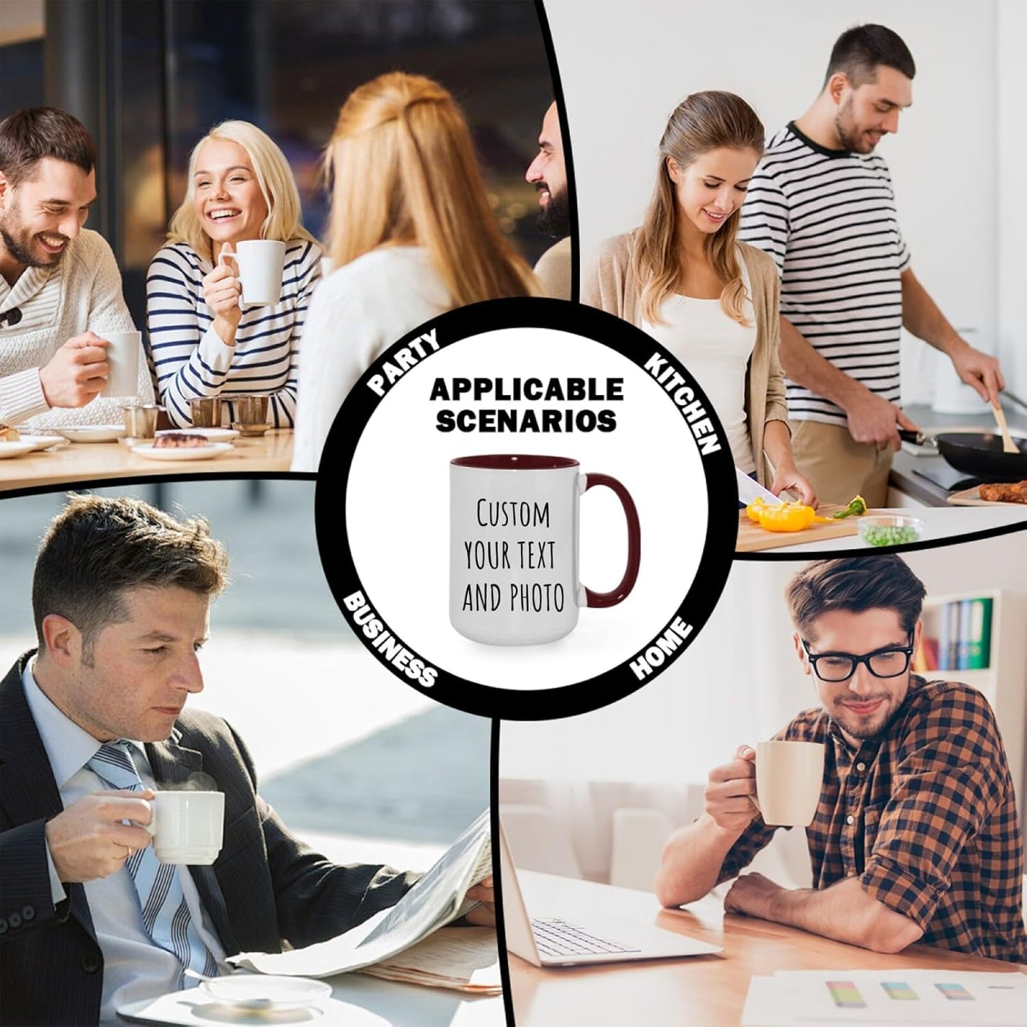 Ship Next Day Custom Mug Design Your Own Photo Text Personalized Picture Gifts for Women Men Customized Gifts Idea Personalized Coffee Mugs 15oz Dark Red Handle