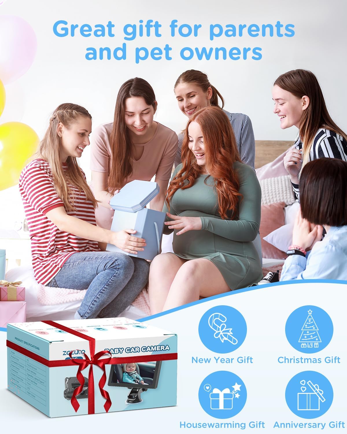 Baby Car Monitor for Backseat, 7" Touchscreen Camera Baby Camera with USB Plug and Play Easy Setup, 150° Wide Angle, Night Vision, Flexible 360 Rotation