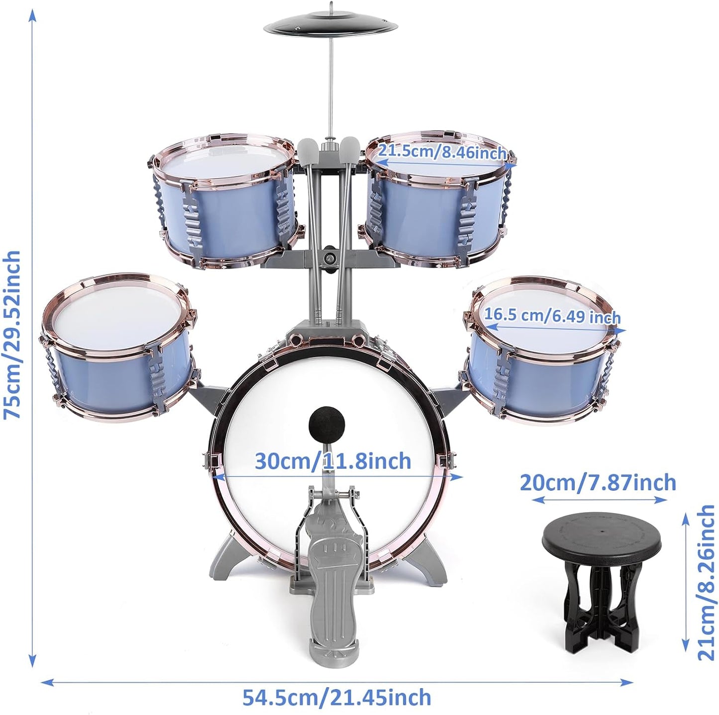 M SANMERSEN Kids Jazz Drum Set - 5 Drums with Stool - Rock Jazz Drum Kit - Musical Enlightenment Educational Toys Gift for Boys Girls